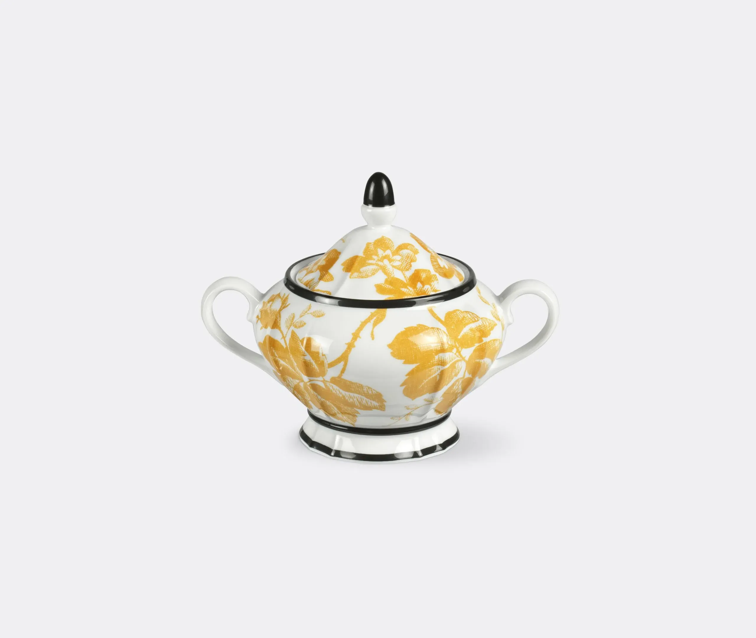 Sugar Bowl with Herbarium Print - Yellow, Porcelain