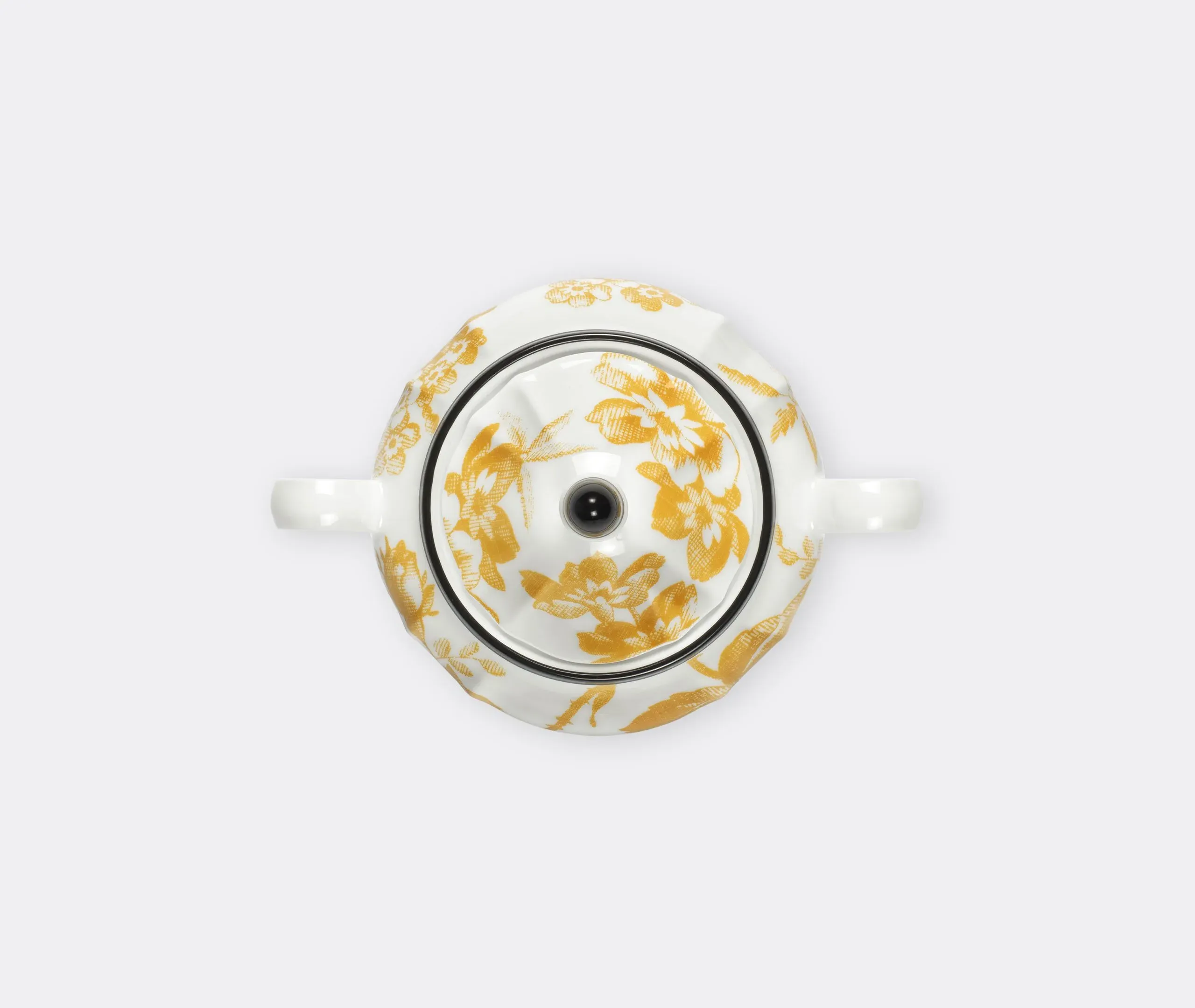 Sugar Bowl with Herbarium Print - Yellow, Porcelain