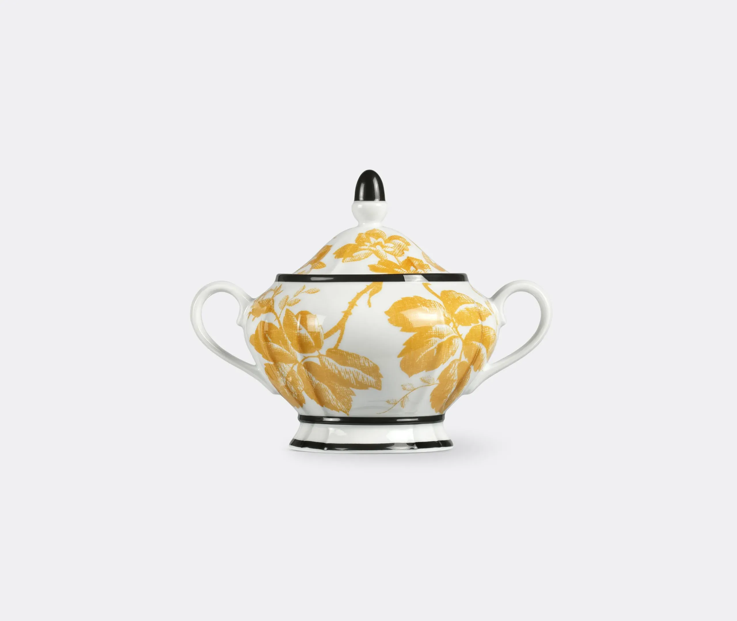 Sugar Bowl with Herbarium Print - Yellow, Porcelain