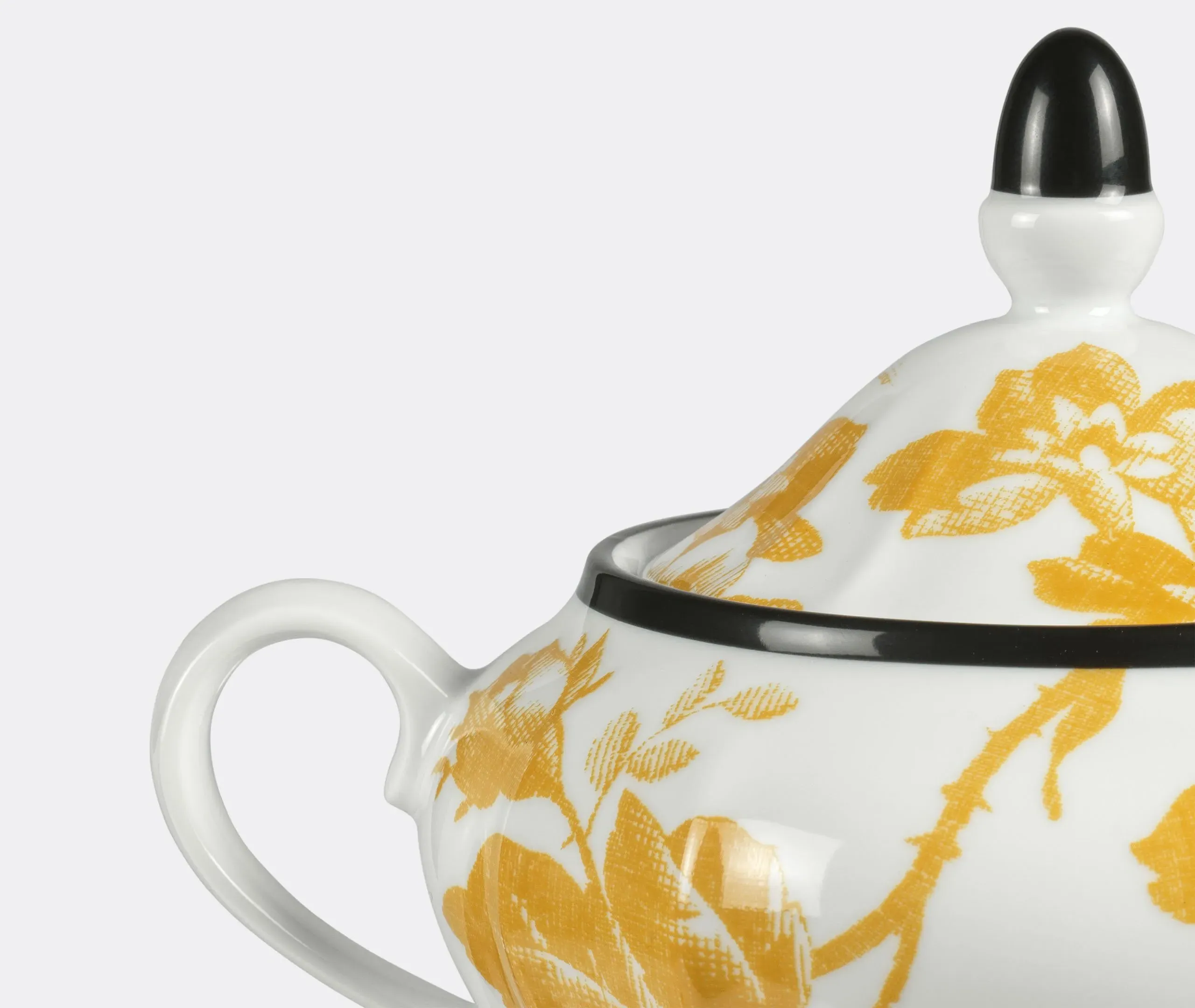 Sugar Bowl with Herbarium Print - Yellow, Porcelain