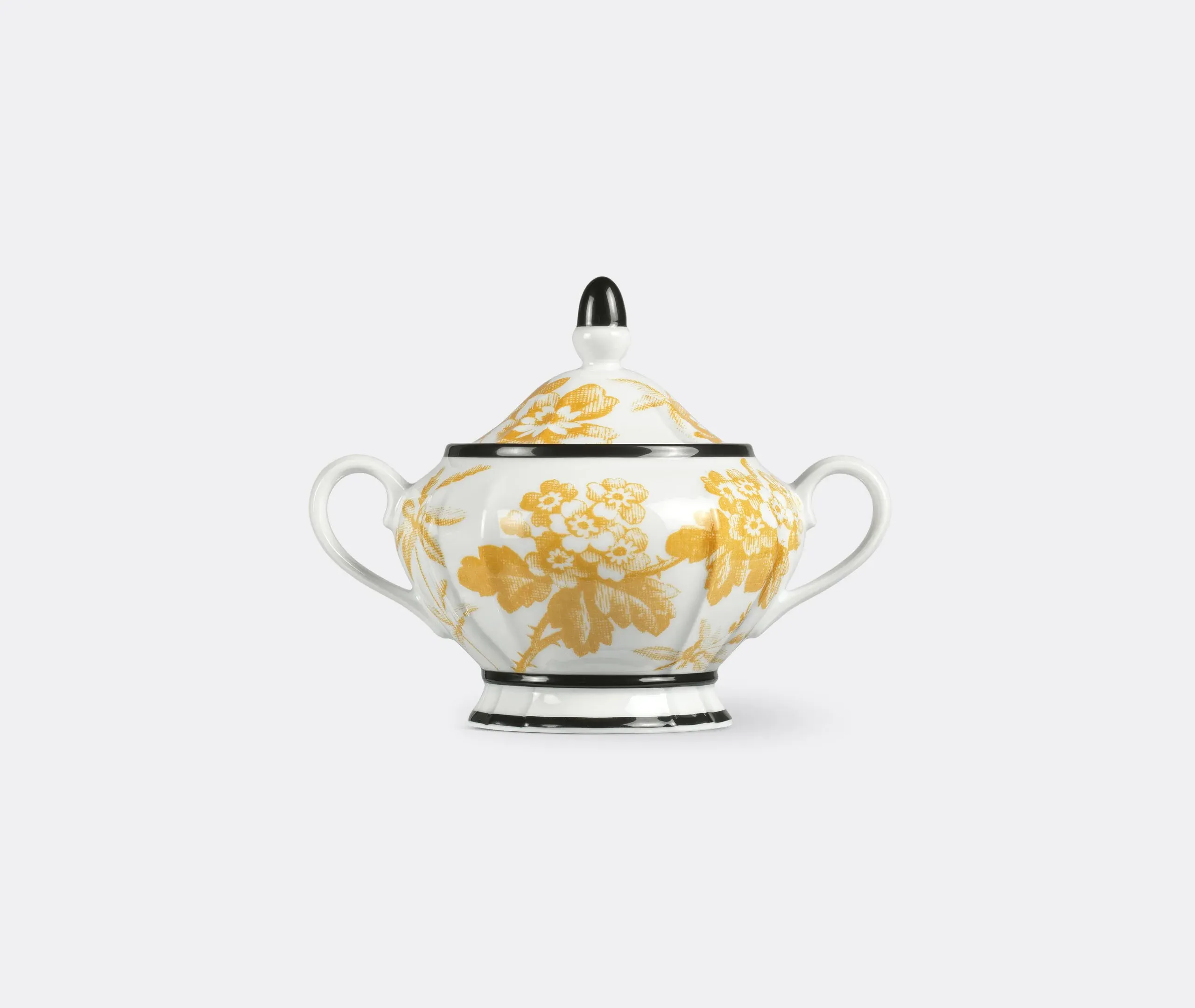 Sugar Bowl with Herbarium Print - Yellow, Porcelain