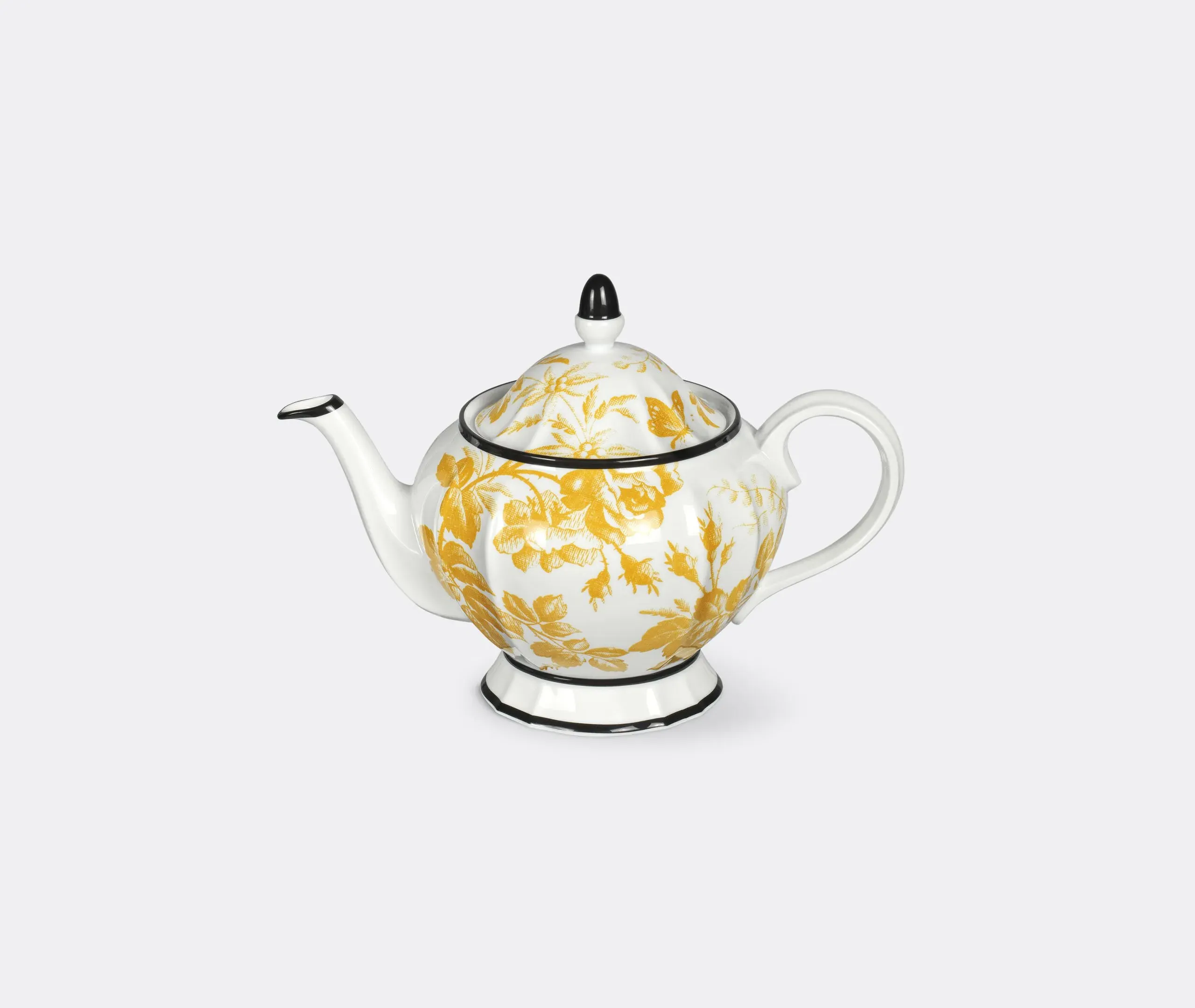 Teapot with Herbarium Print - Yellow, Porcelain