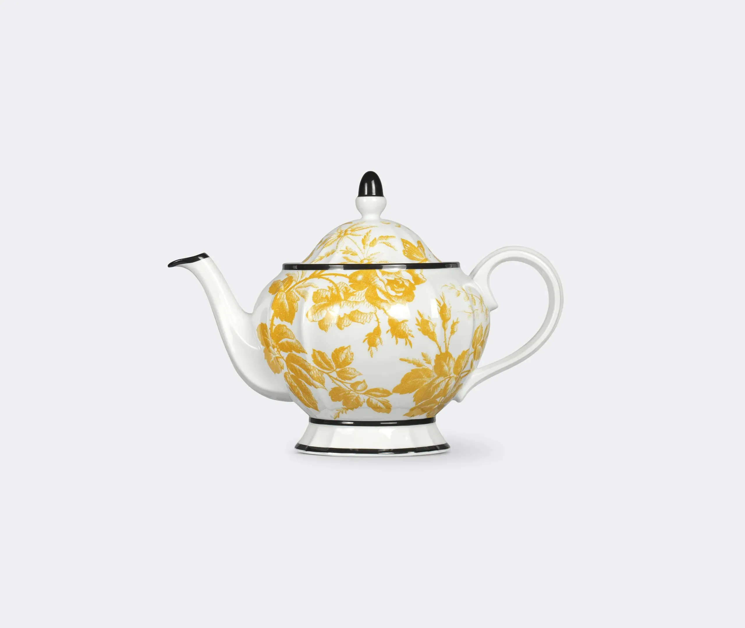 Teapot with Herbarium Print - Yellow, Porcelain
