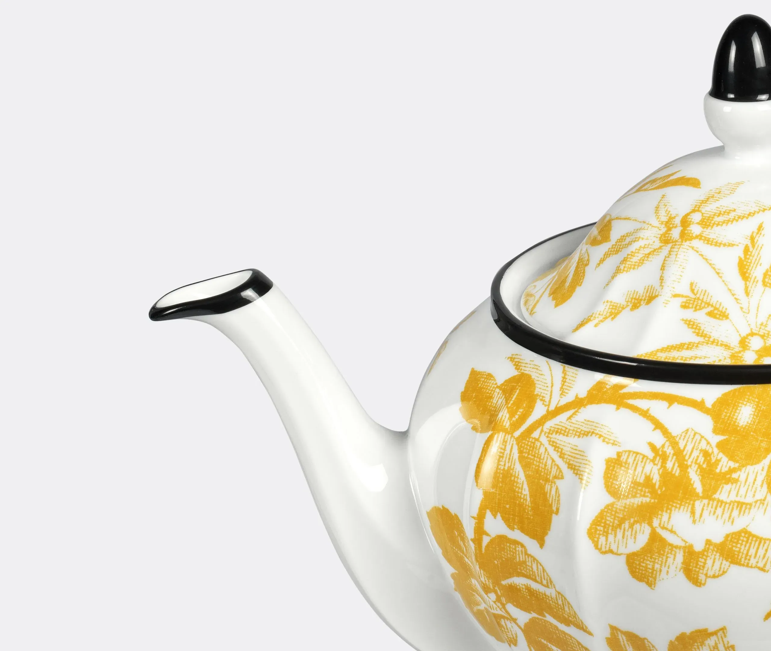 Teapot with Herbarium Print - Yellow, Porcelain