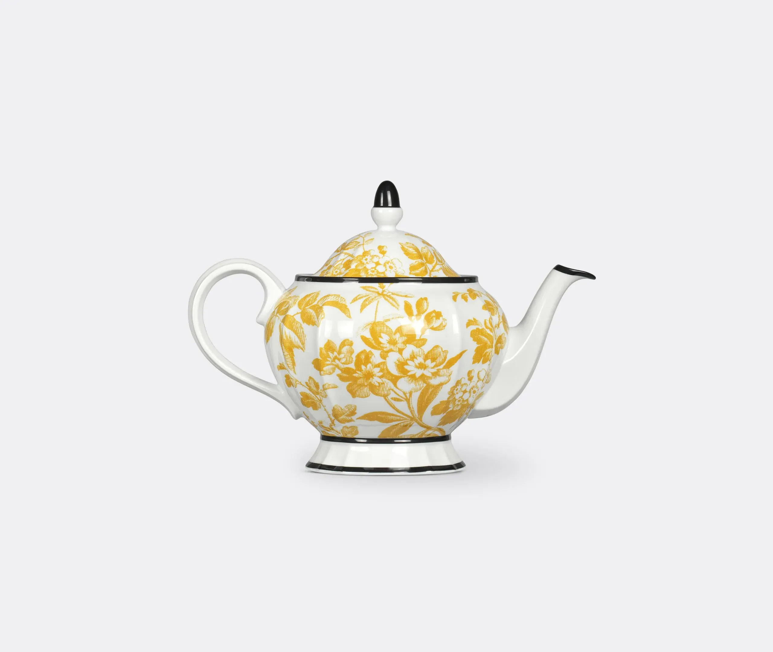 Teapot with Herbarium Print - Yellow, Porcelain