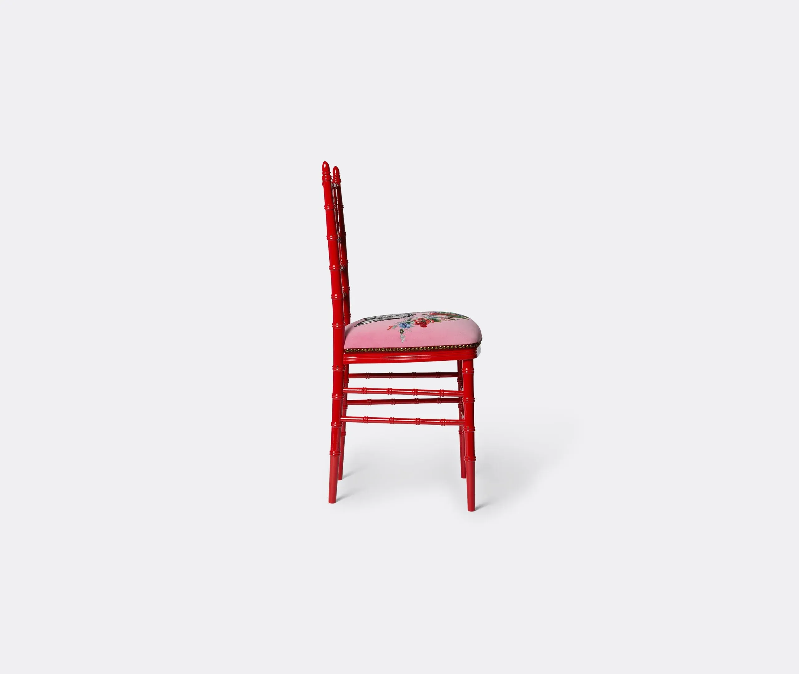 Upholstered Chair with Embroidery - Red, Velvet