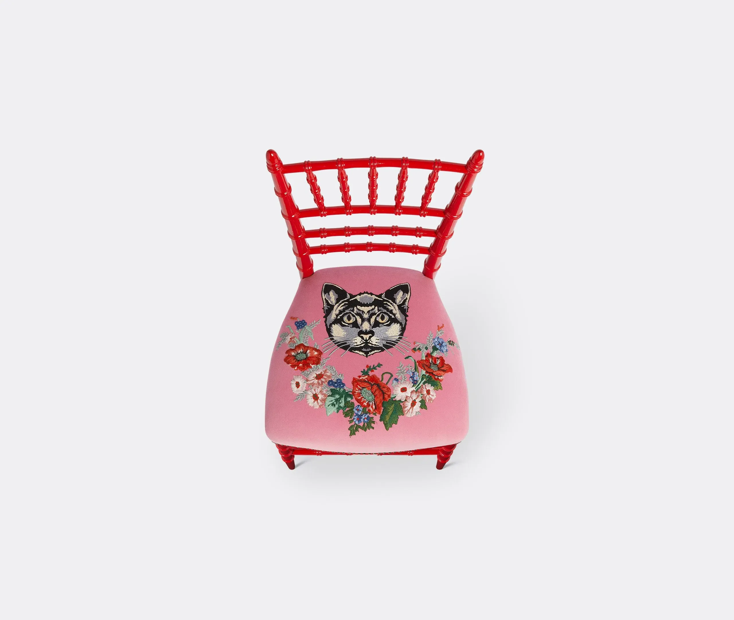 Upholstered Chair with Embroidery - Red, Velvet