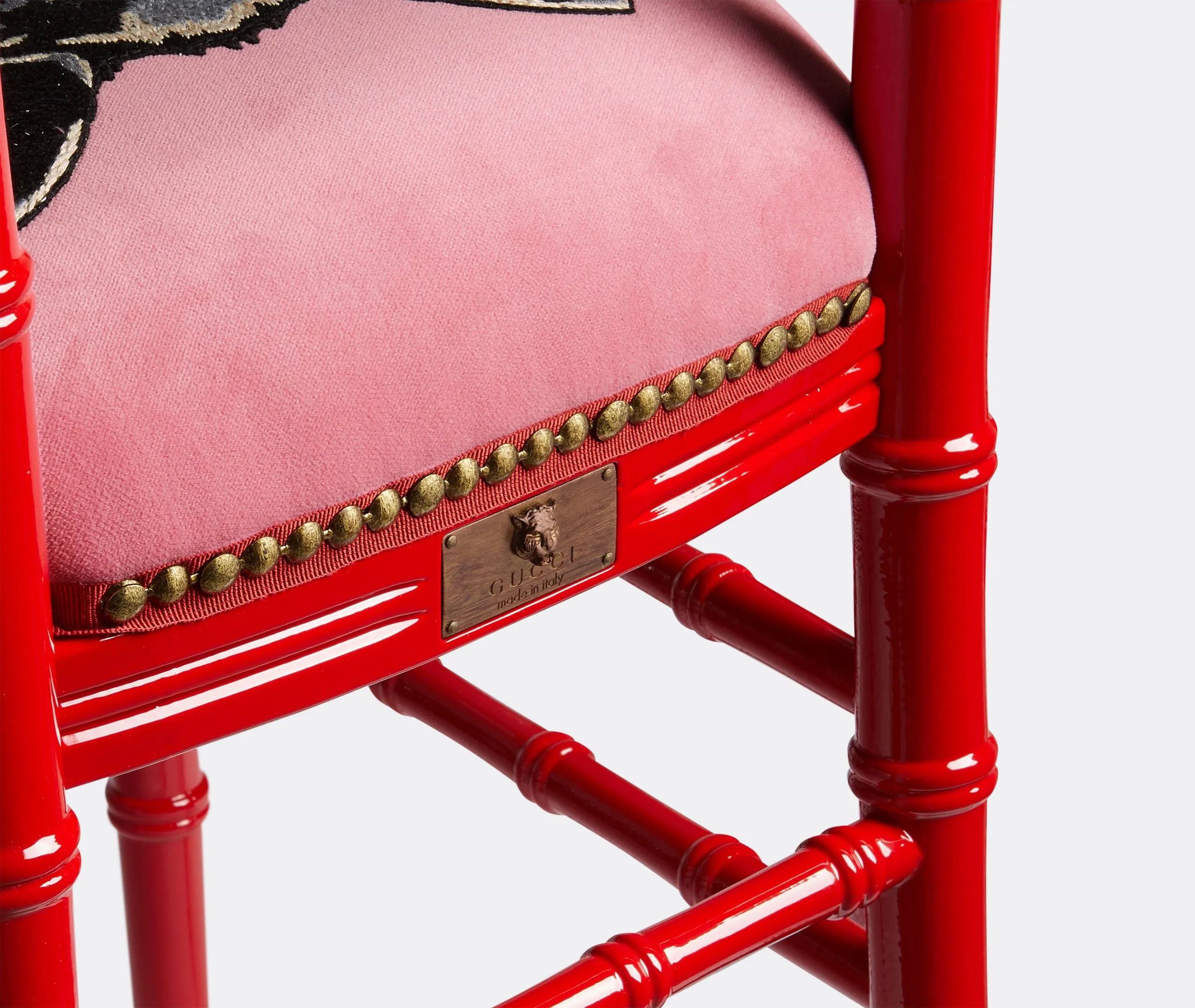 Upholstered Chair with Embroidery - Red, Velvet