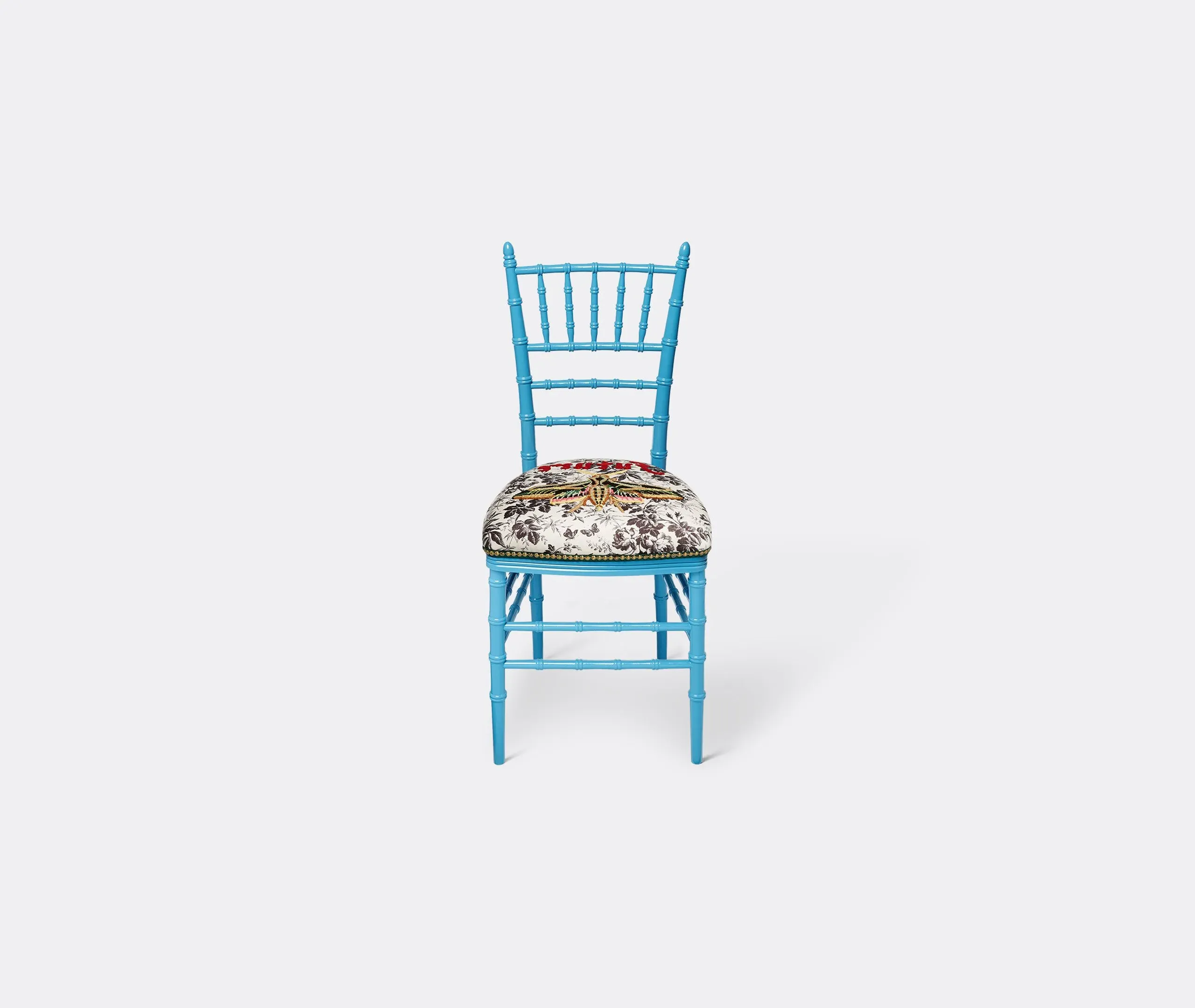 Upholstered Chair with Needlepoint - Blue, Beech Wood