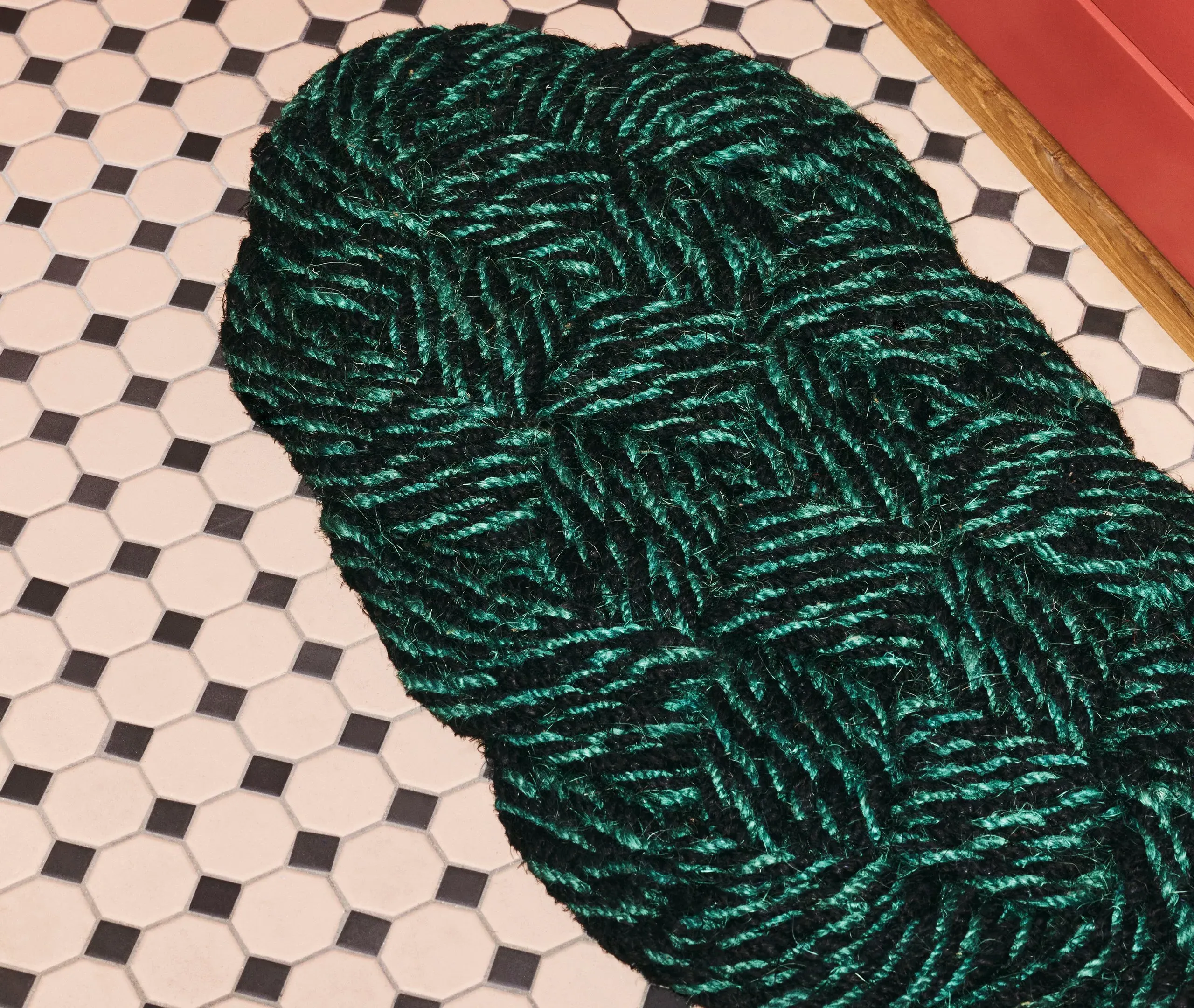 Coco Doormat with Braided Pattern - Green, Coir