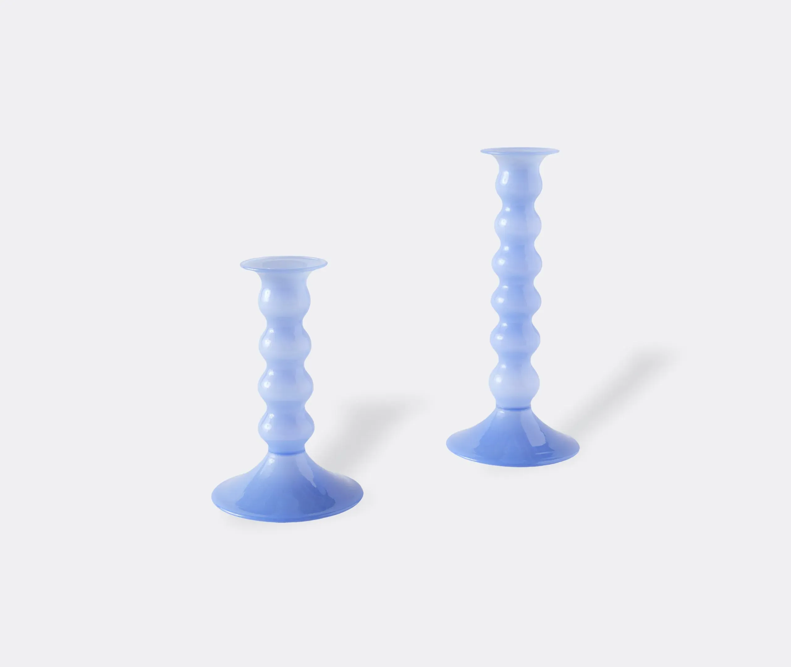 Large Candleholder Wavy Design - Light Blue Glass