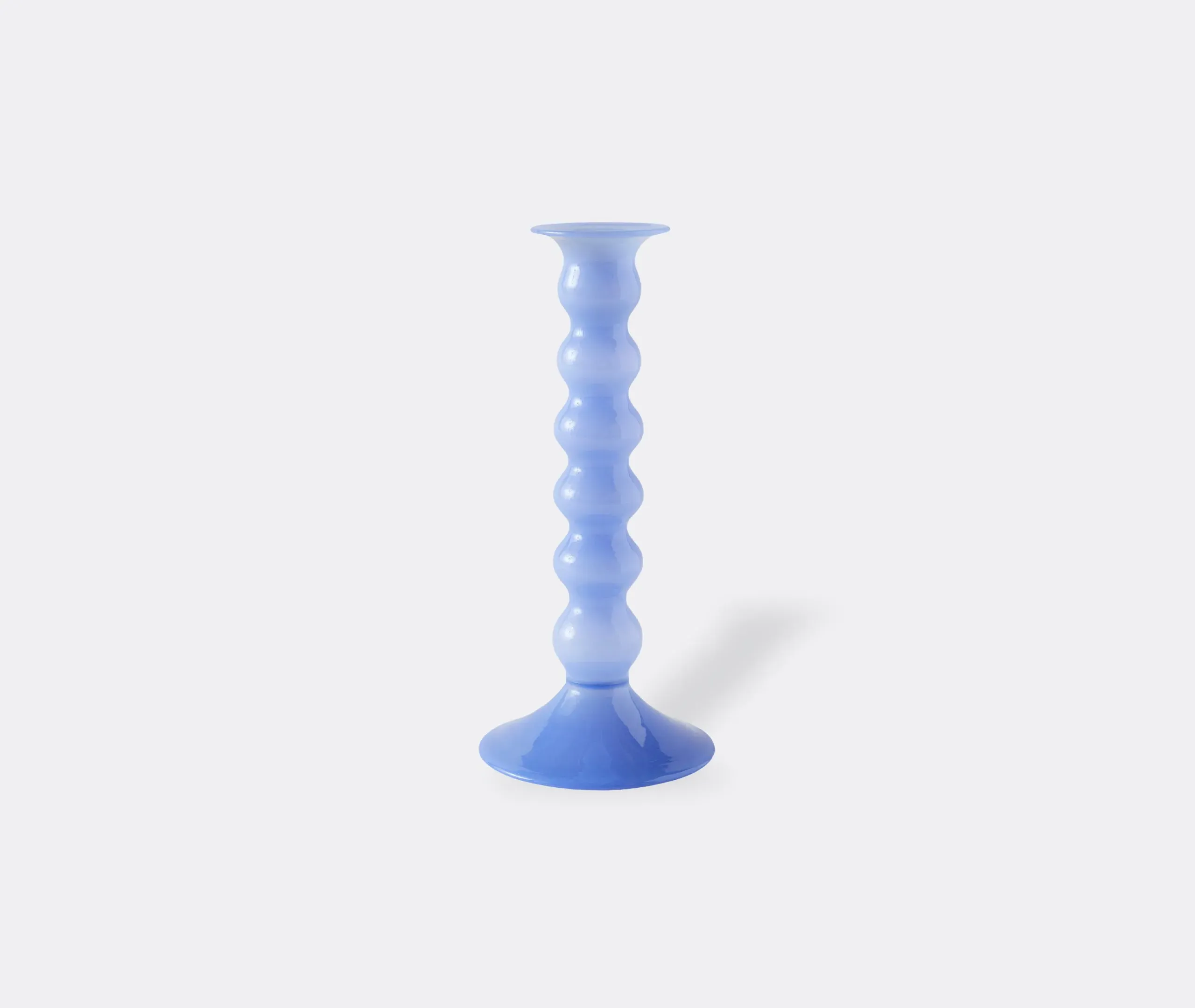 Large Candleholder Wavy Design - Light Blue Glass