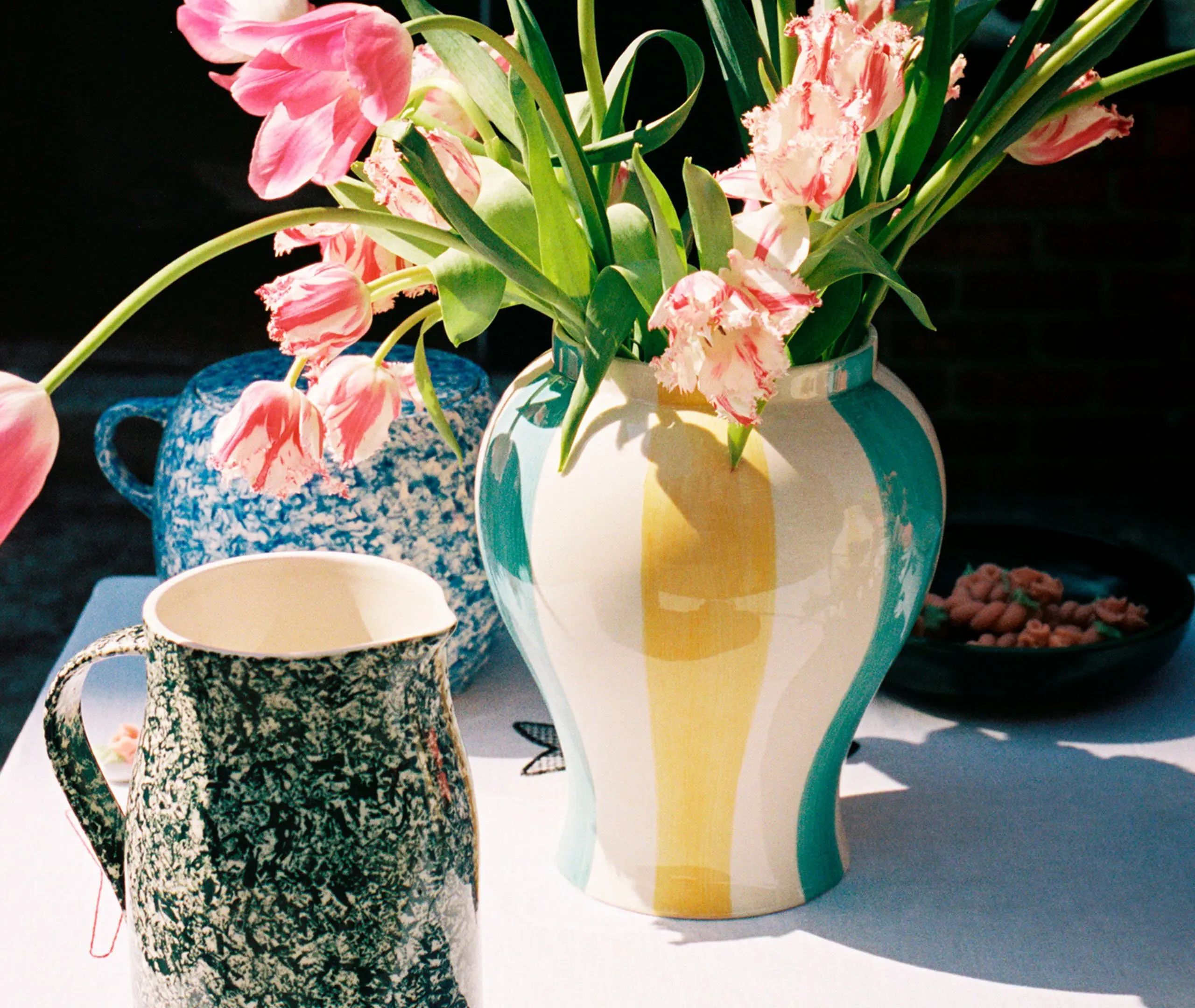 Large Striped Vase - Multicolor, Porcelain