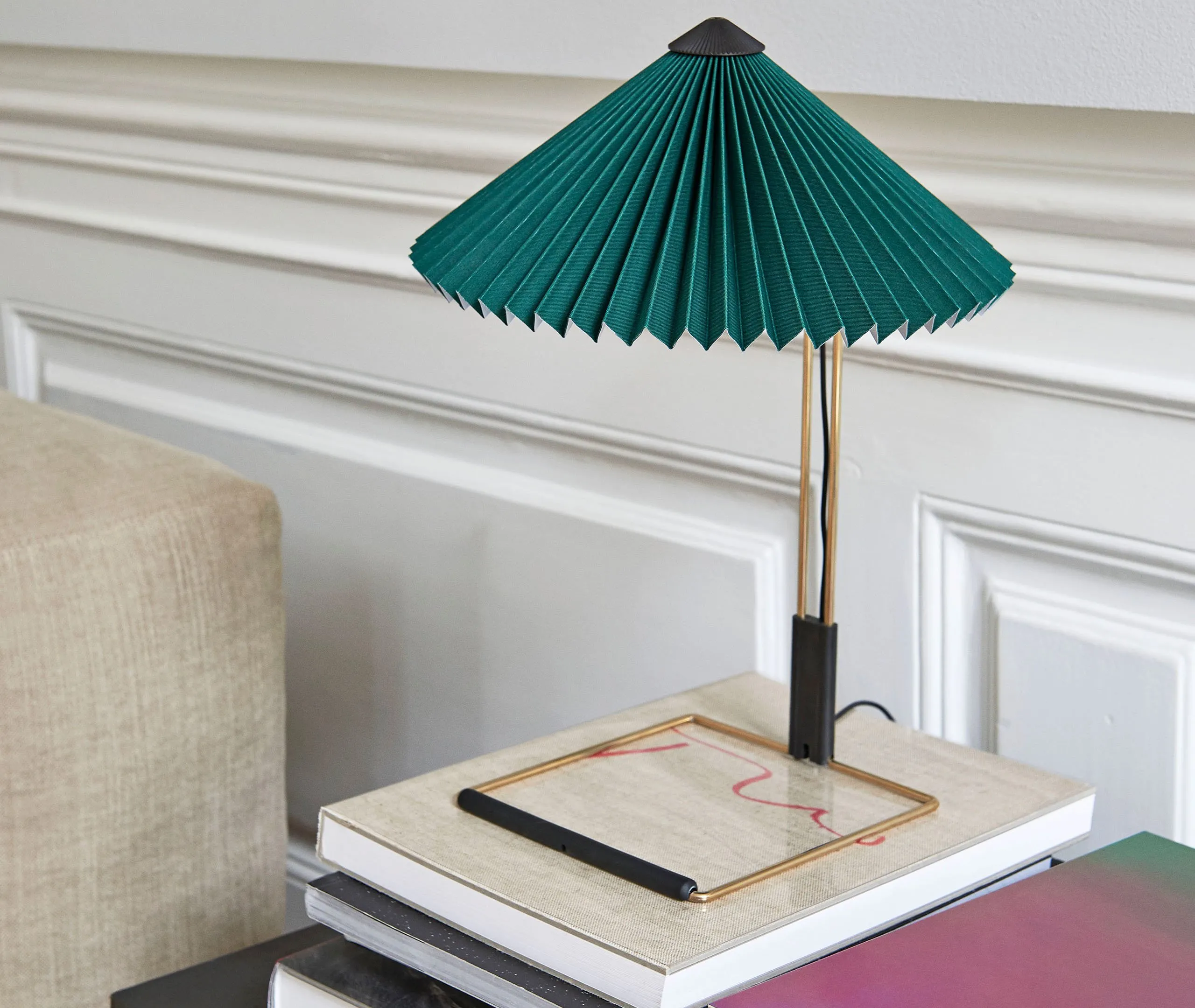 Large Table Lamp with Dimmer - Green, Cotton