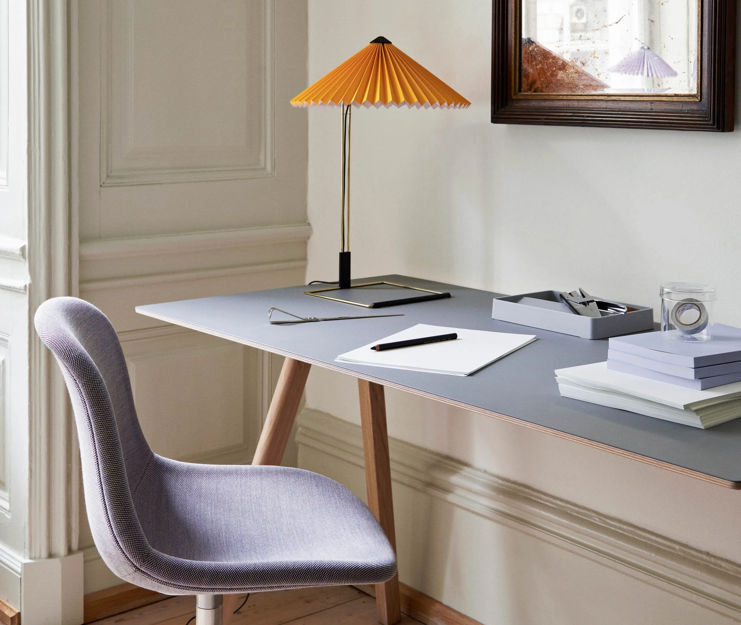 Large Table Lamp with Dimmer - Yellow, Cotton