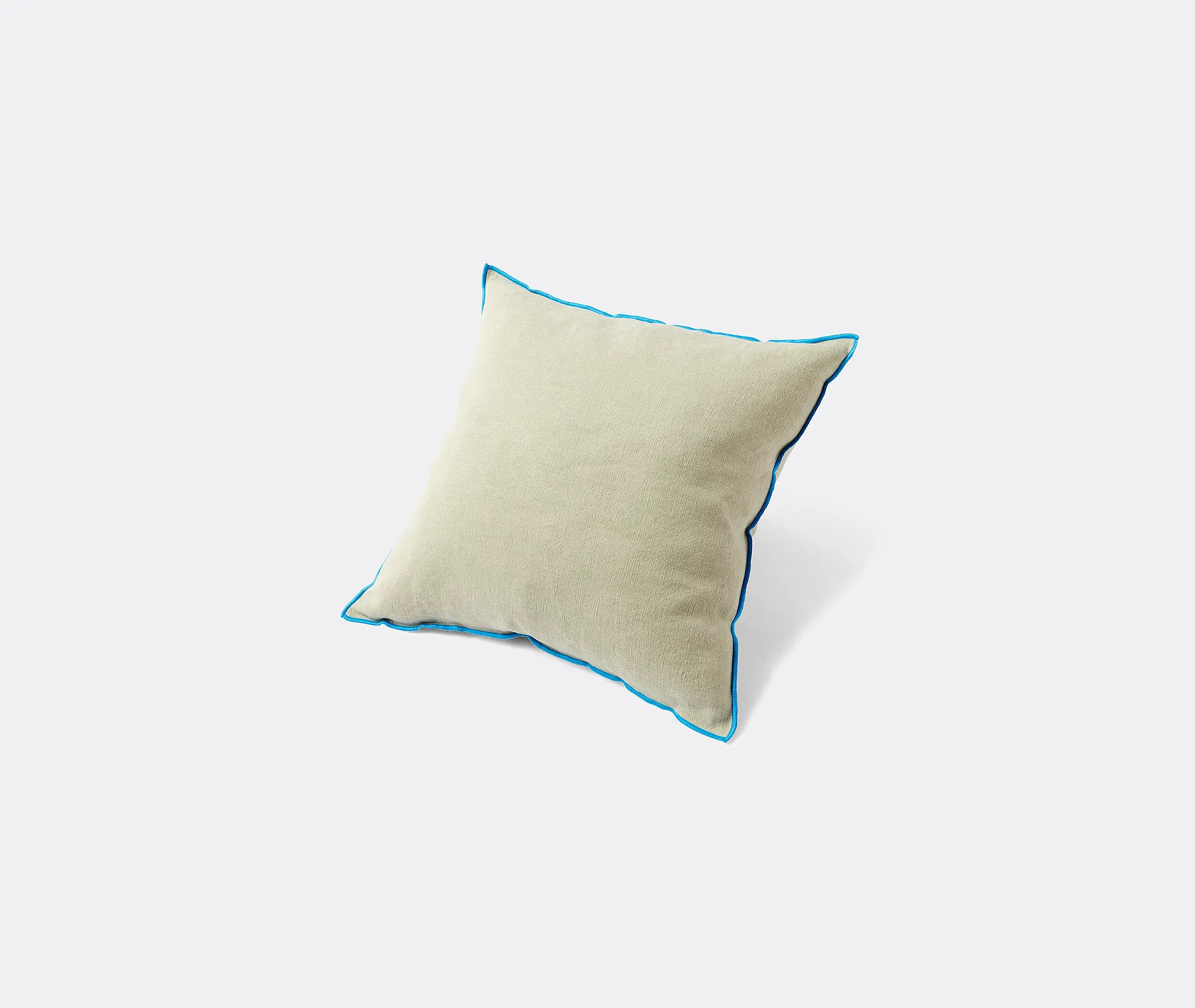 Outline Square Cushion with Piped Trim - Grey Blue, Cotton-Linen