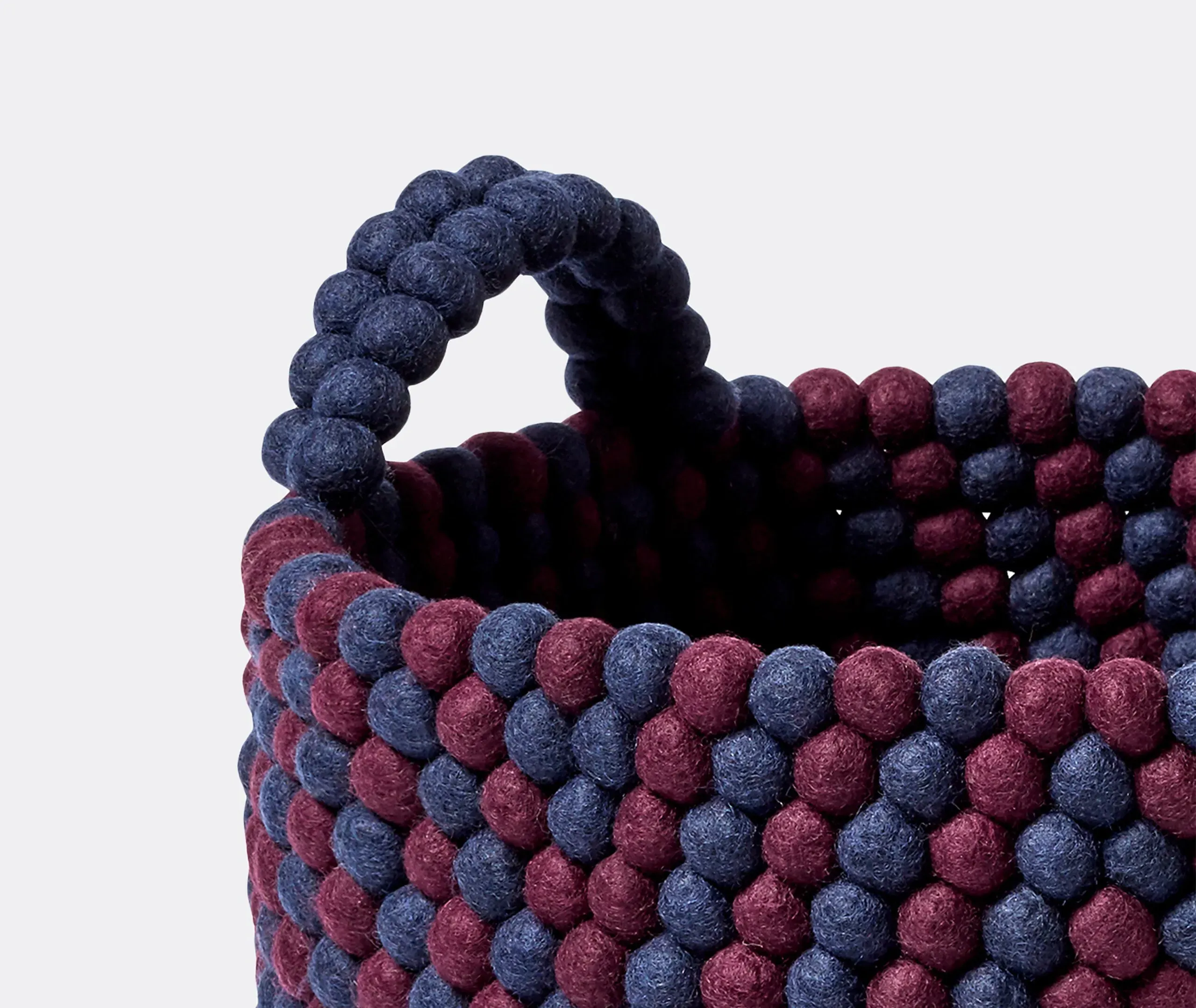 Round Storage Basket with Handles - Burgundy, Felt