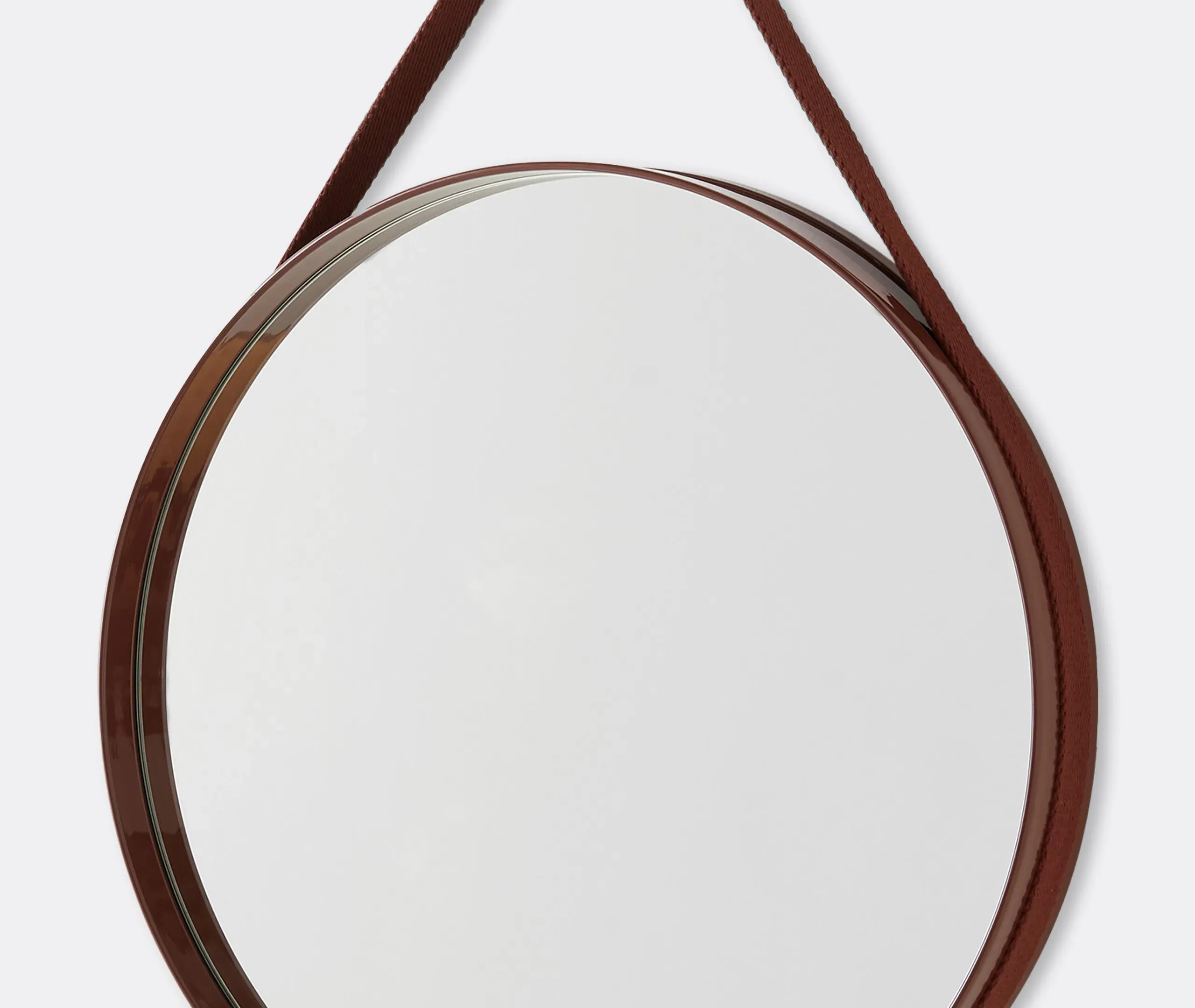 Round Wall Mirror with Strap - Dark Brown