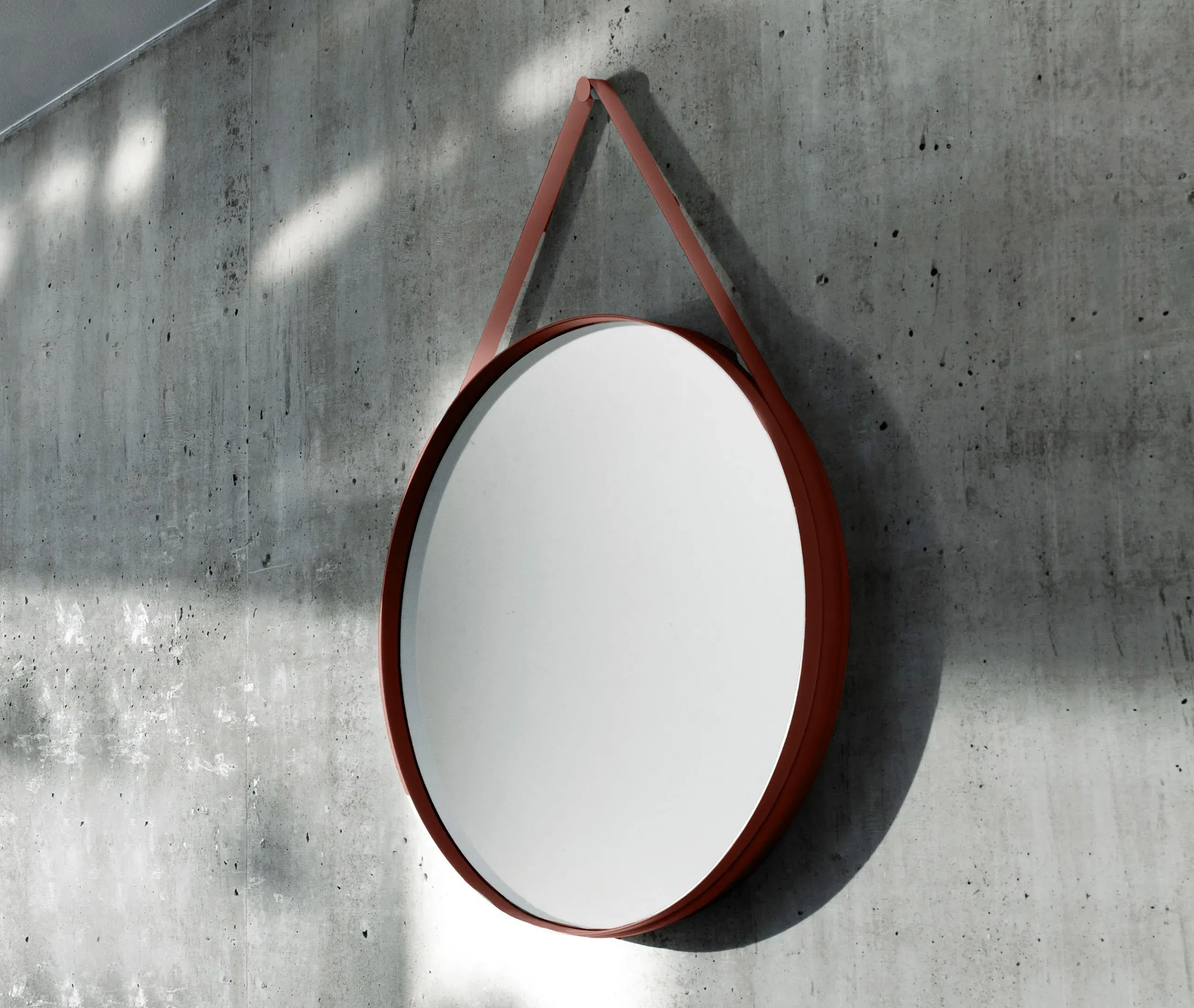 Round Wall Mirror with Strap - Dark Brown