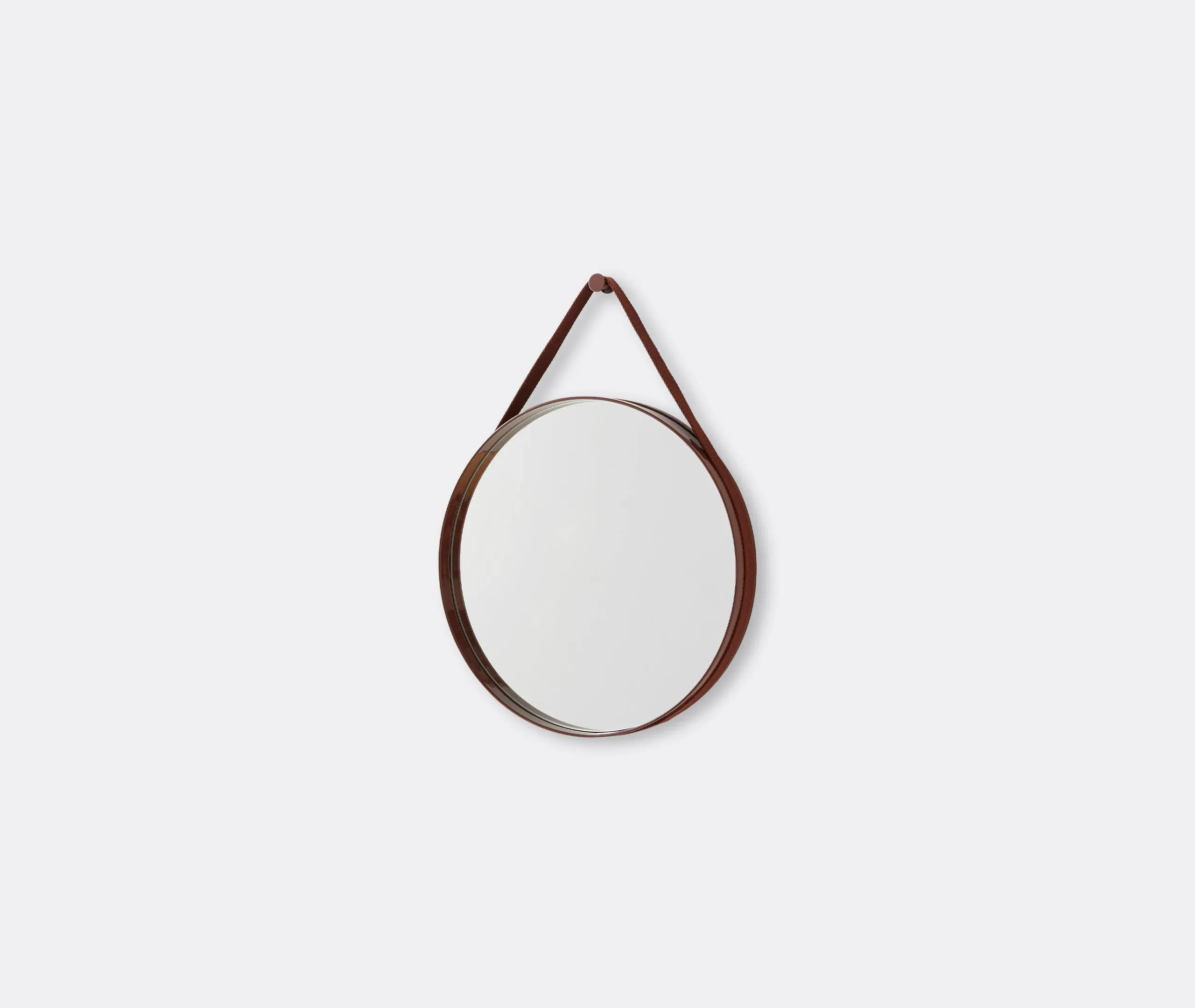 Round Wall Mirror with Strap - Dark Brown image