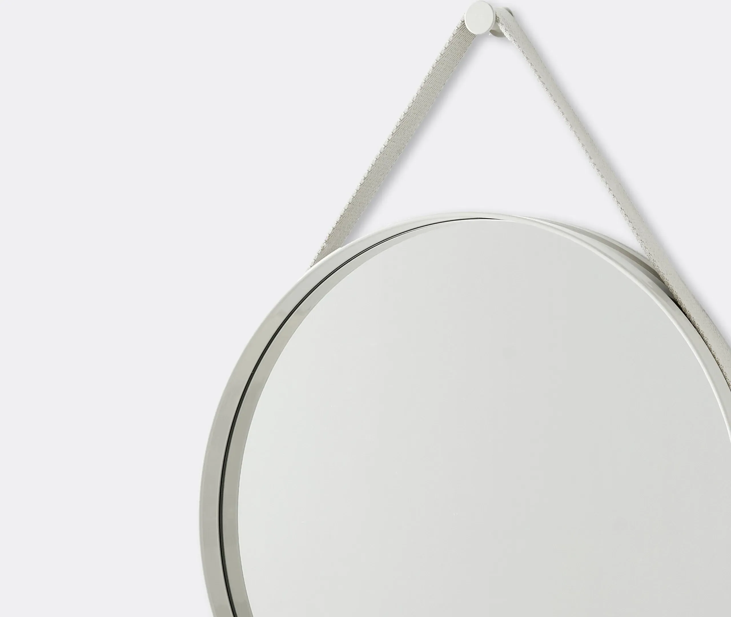 Round Wall Mirror with Strap - Light Grey