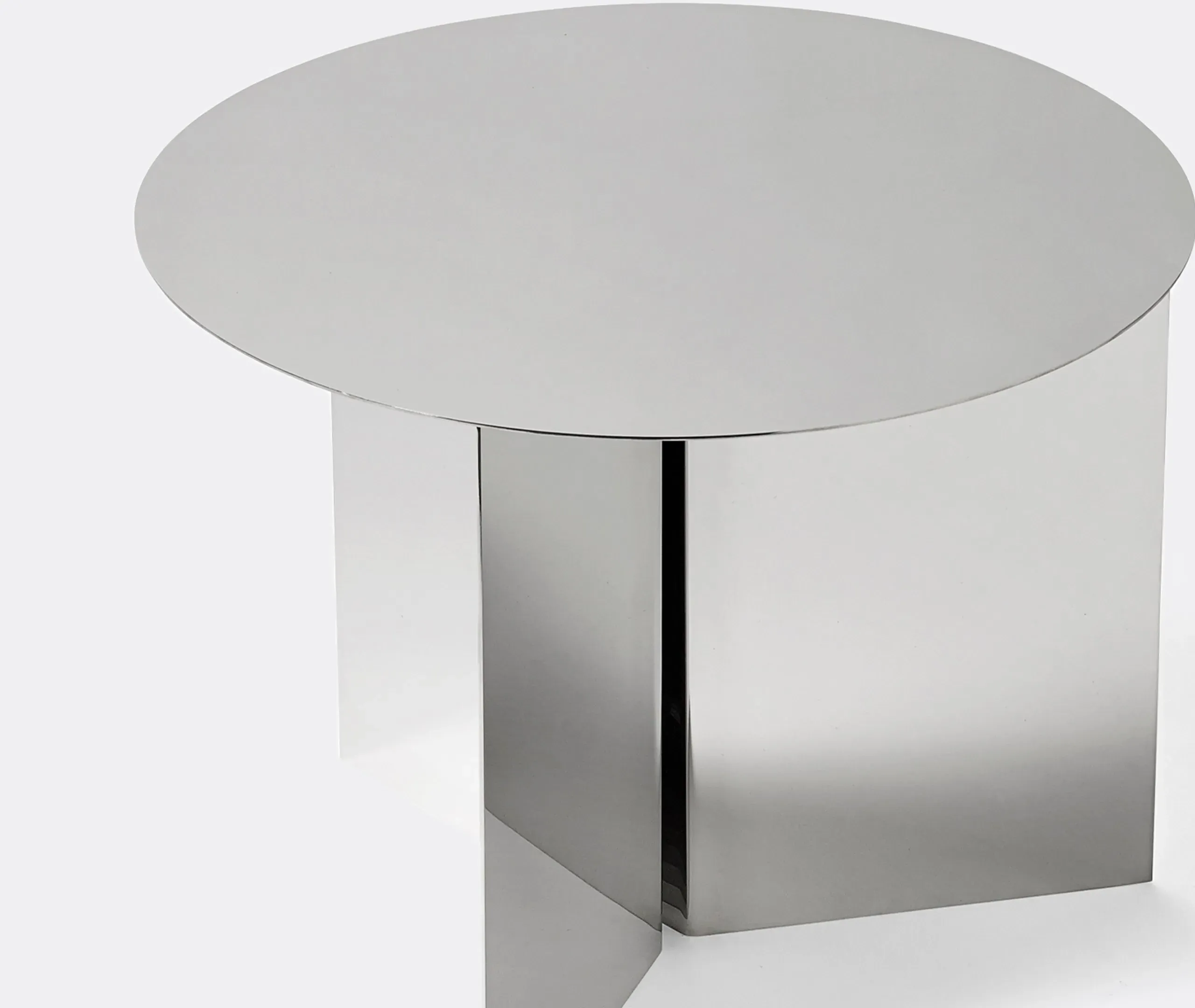 Slit Small Round Side Table - Mirror Silver, Steel