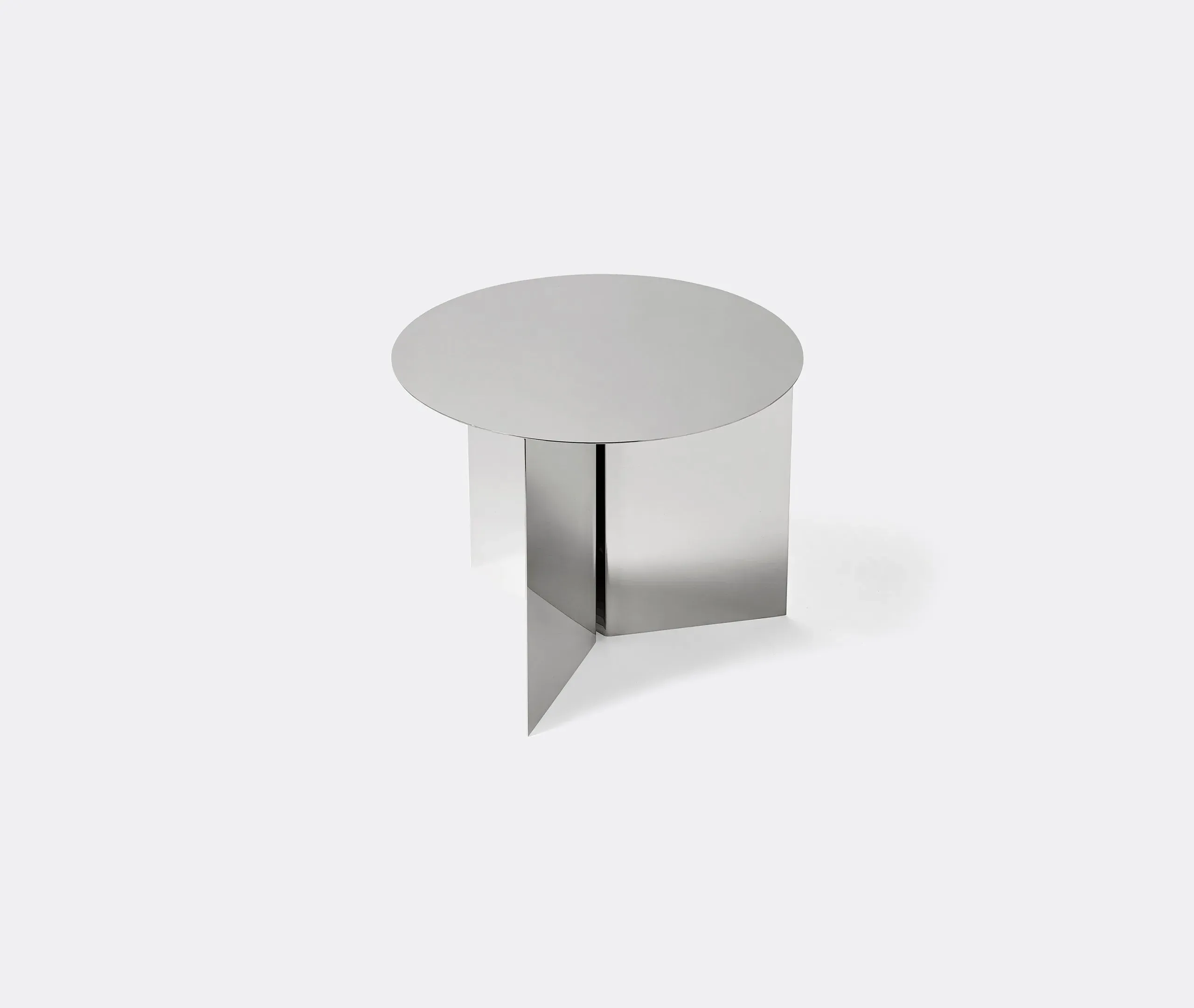 Slit Small Round Side Table - Mirror Silver, Steel