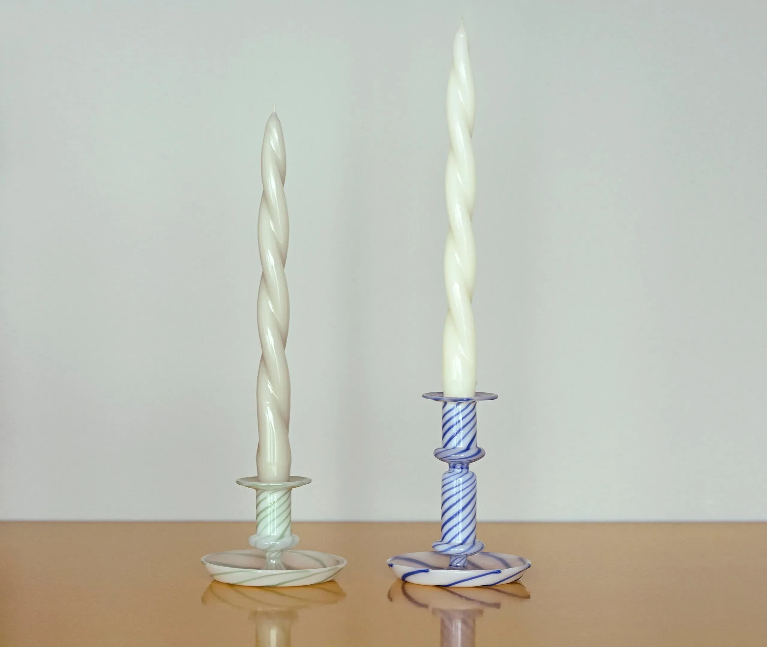 Small Stripe Candleholder - Blue, Glass