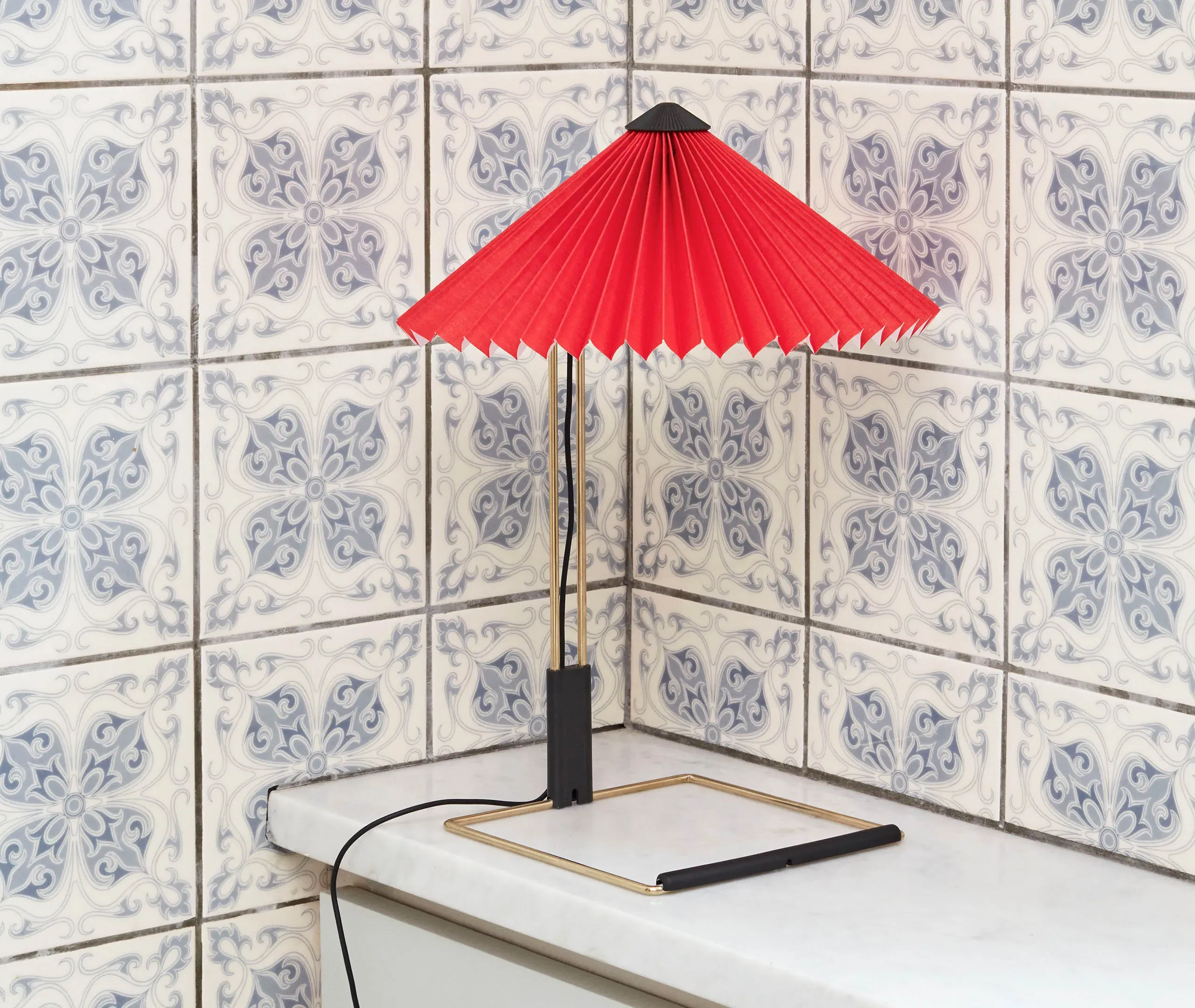 Small Table Lamp with Dimmer - Red, Cotton