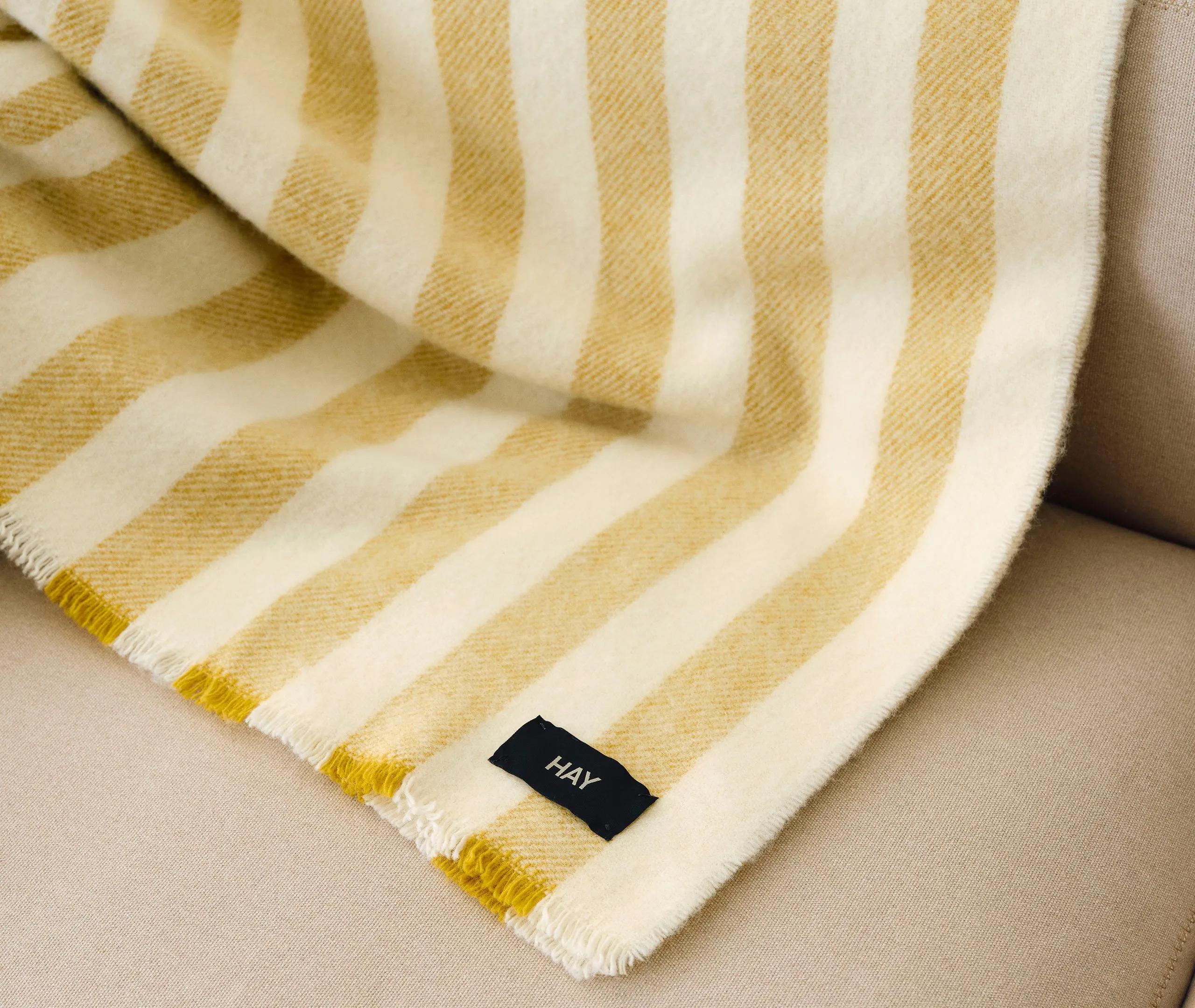 Striped Throw Blanket with Fringe - Cream, Wool