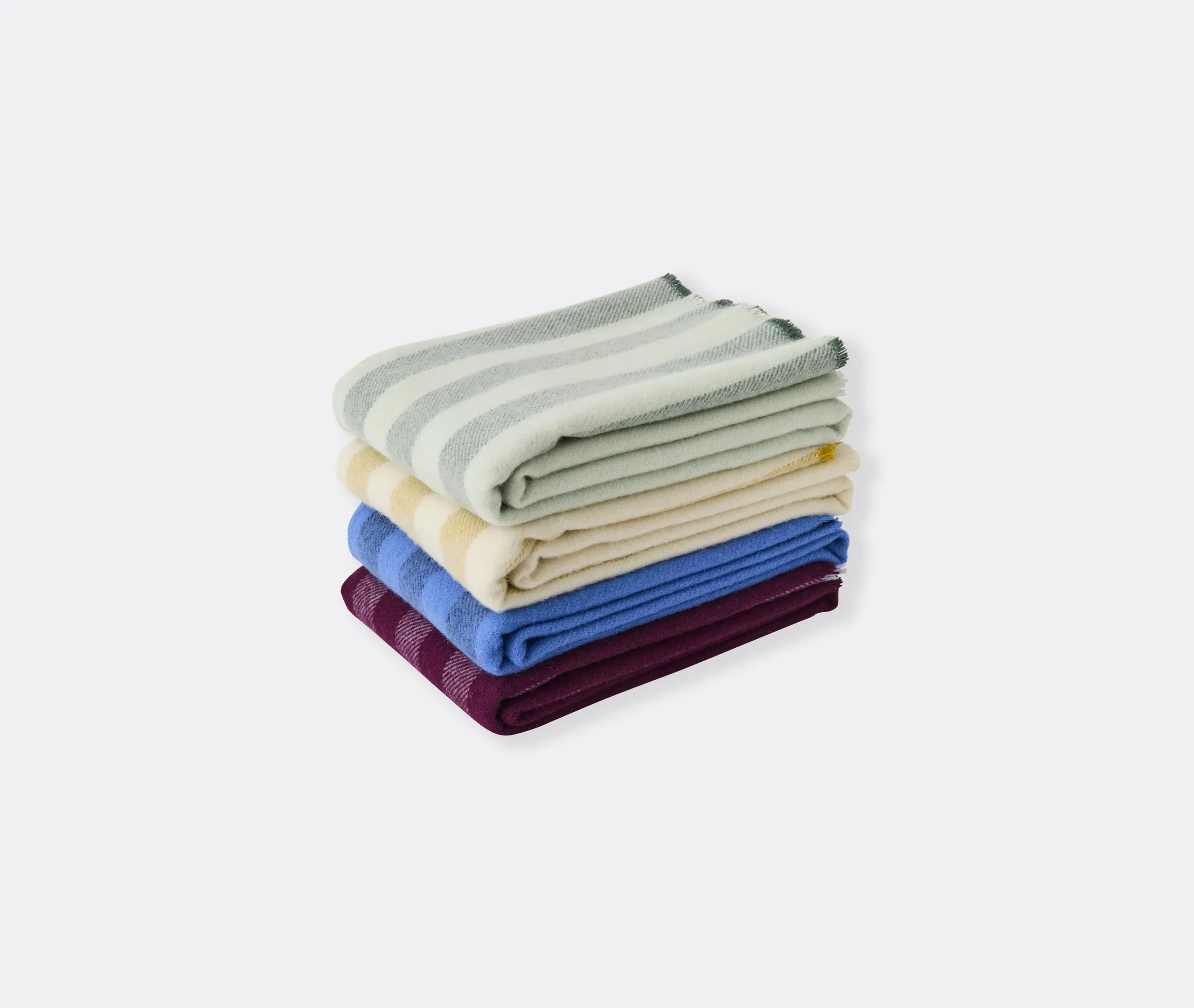 Striped Throw Blanket with Fringe - Mint, Wool