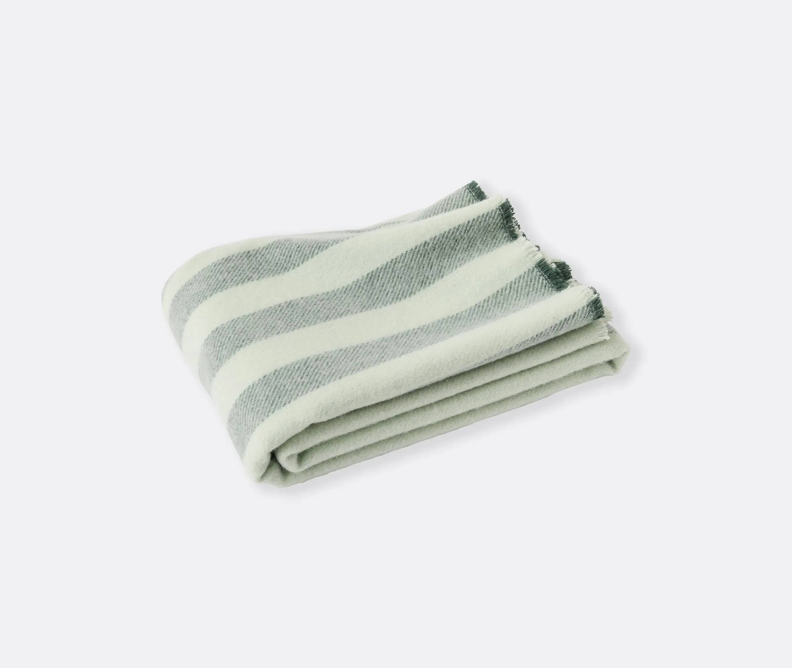 Striped Throw Blanket with Fringe - Mint, Wool