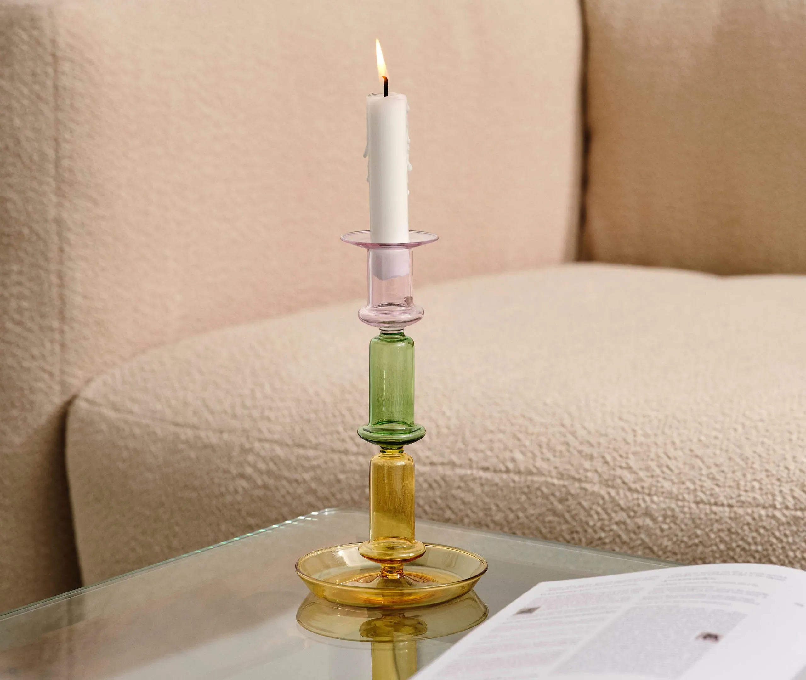 Tall Stripe Candleholder - Multicolor, Glass