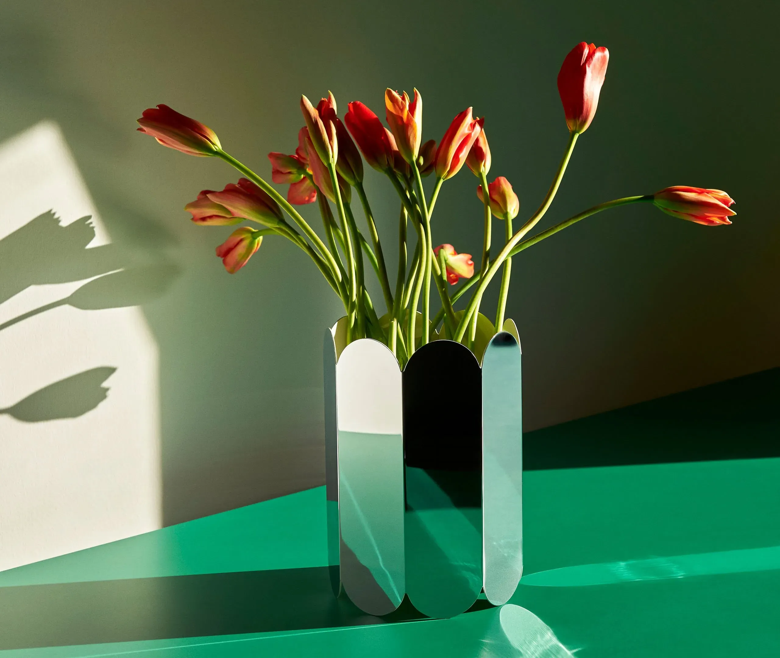 Tall Vase with Arcs - Mirror, Zinc Alloy