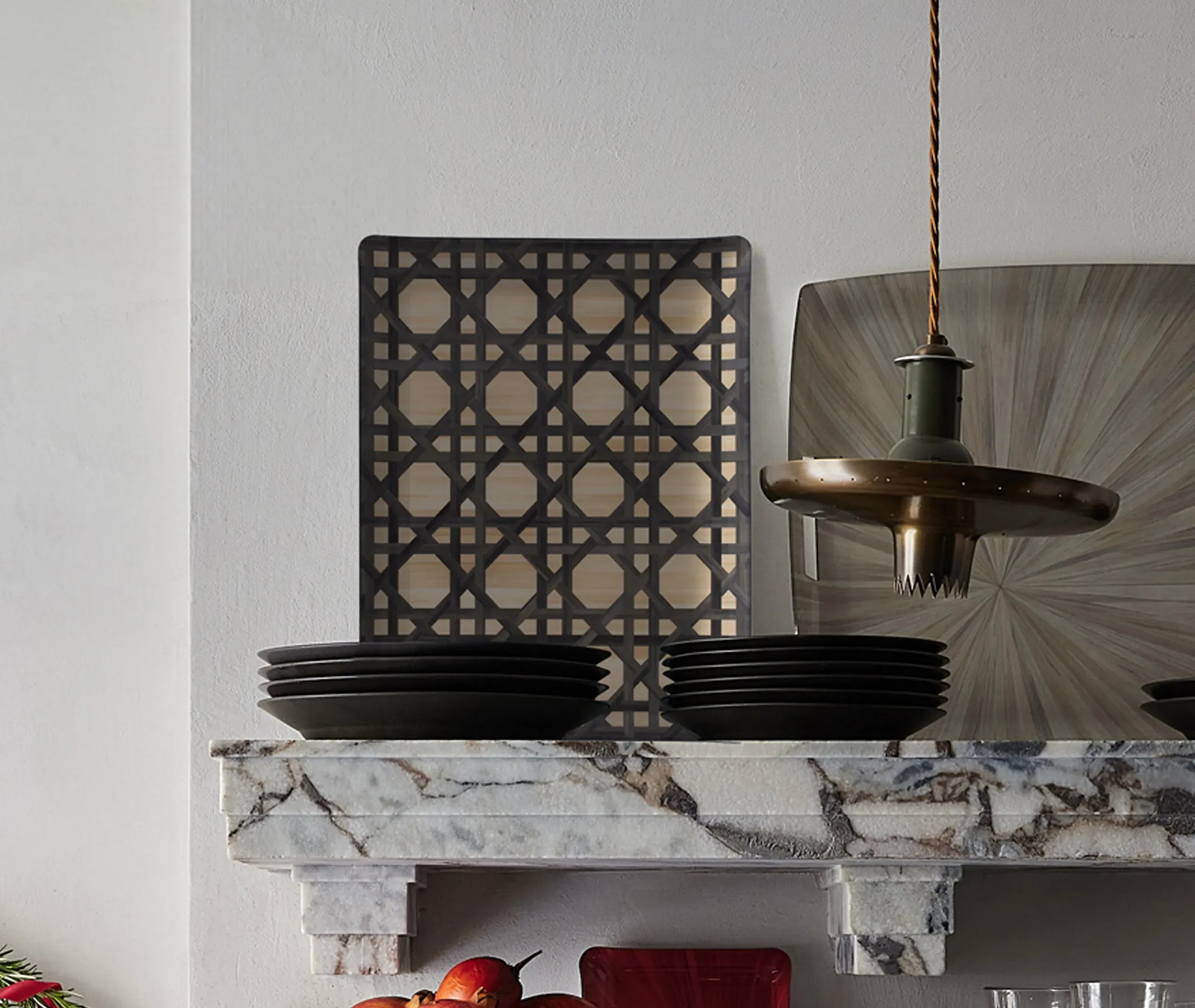 Rectangular Serving Tray with Marquetry - Anthracite