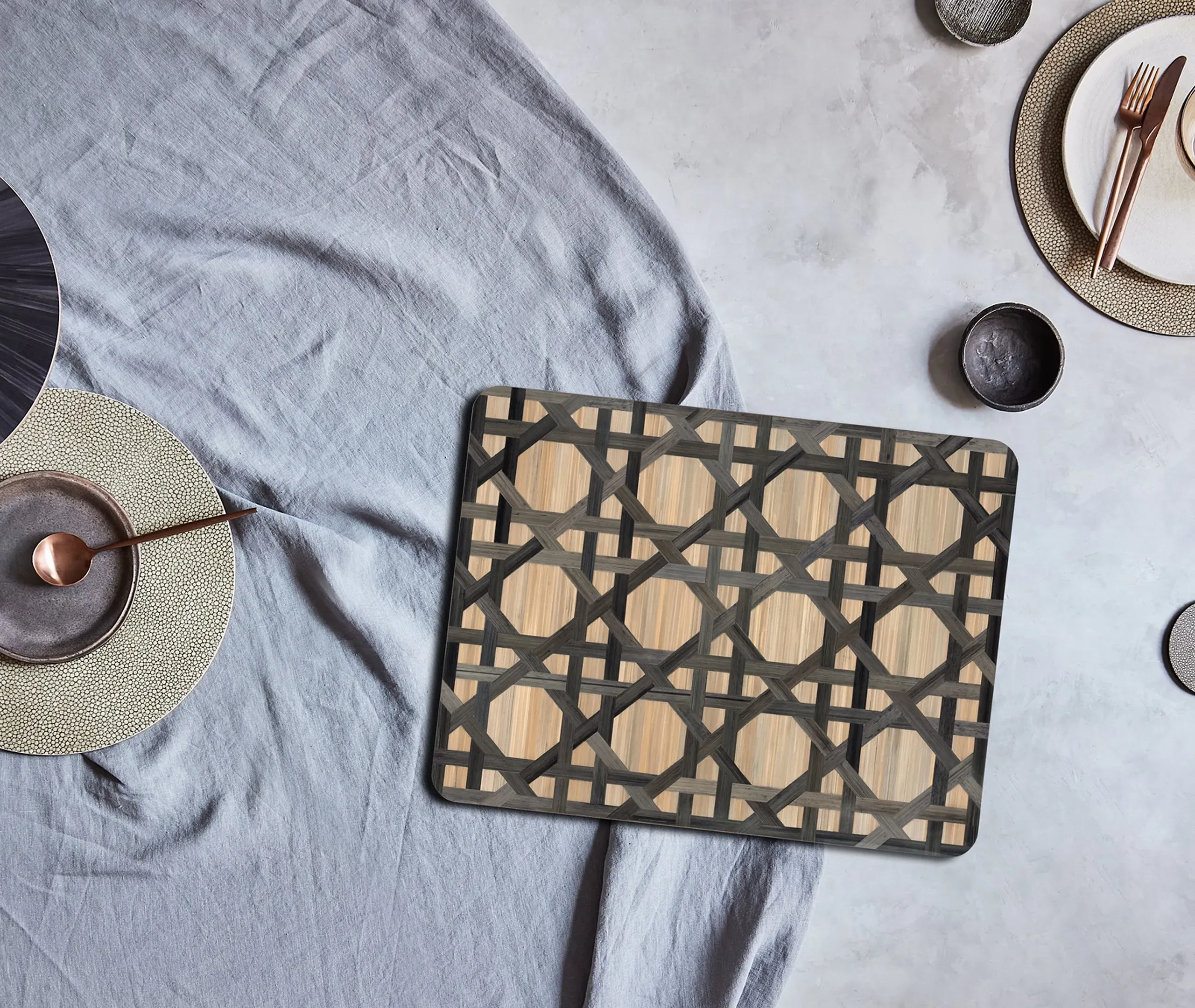 Rectangular Tablemat Set - Anthracite, Wood