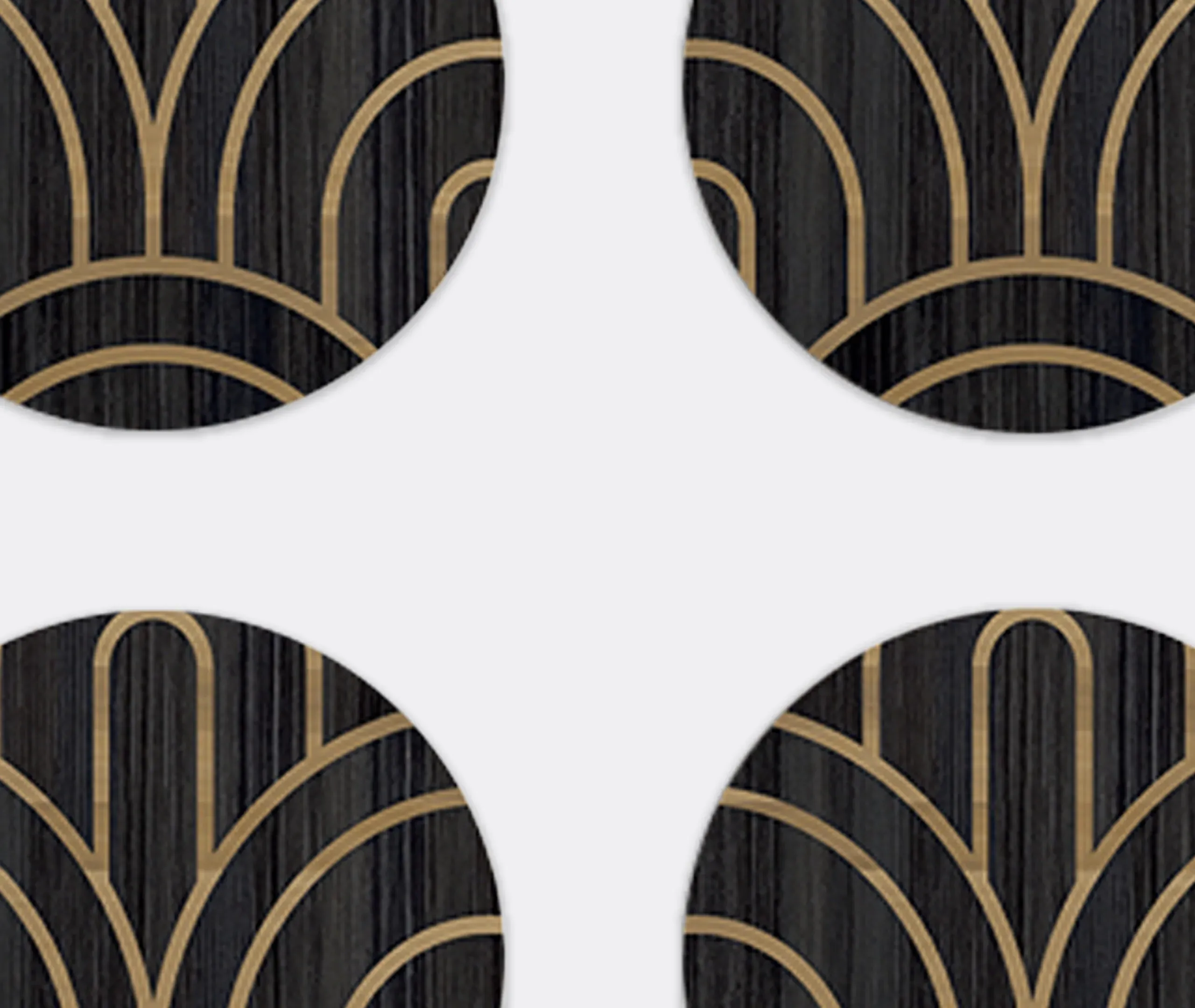 Round Coaster Set with Art Deco Design - Black, Wood