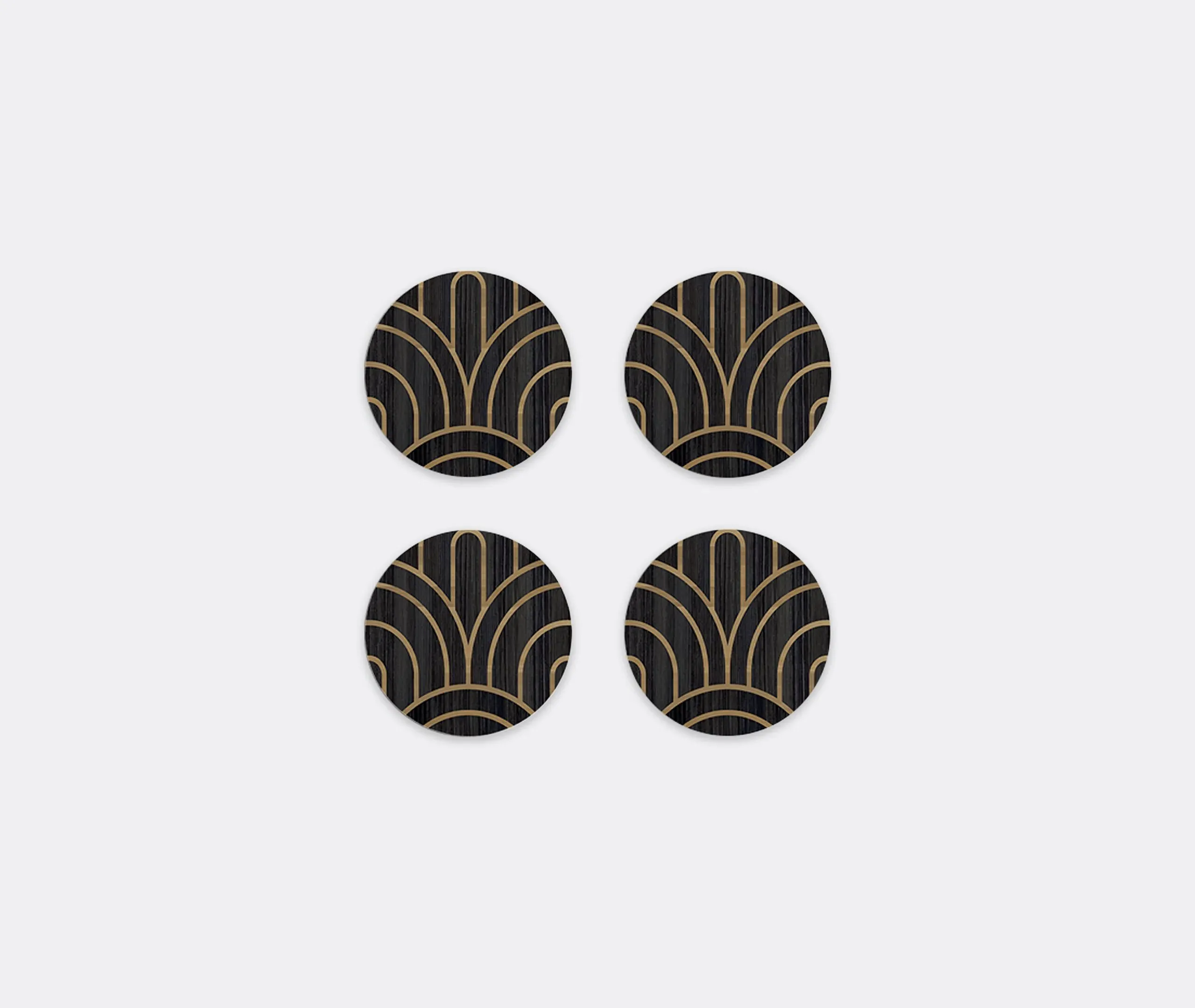 Round Coaster Set with Art Deco Design - Black, Wood image