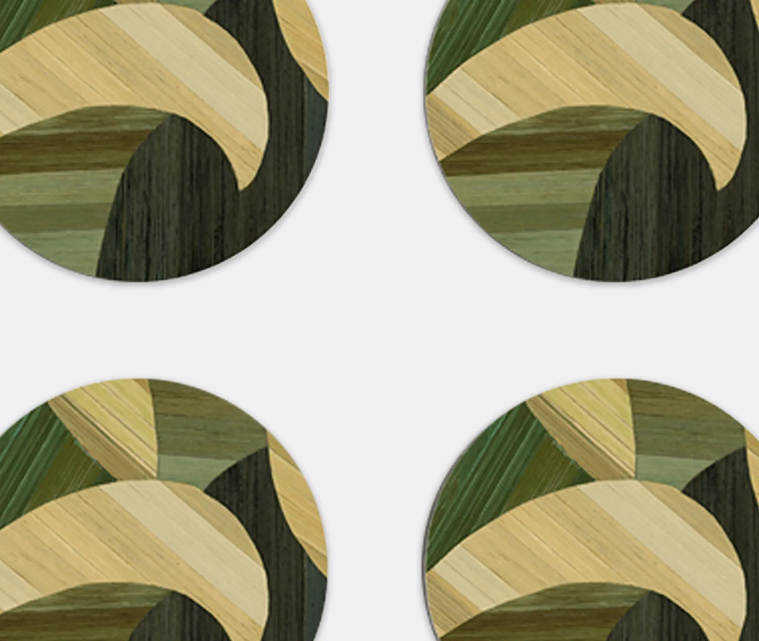 Round Coaster Set with Tropical Pattern - Green, Wood
