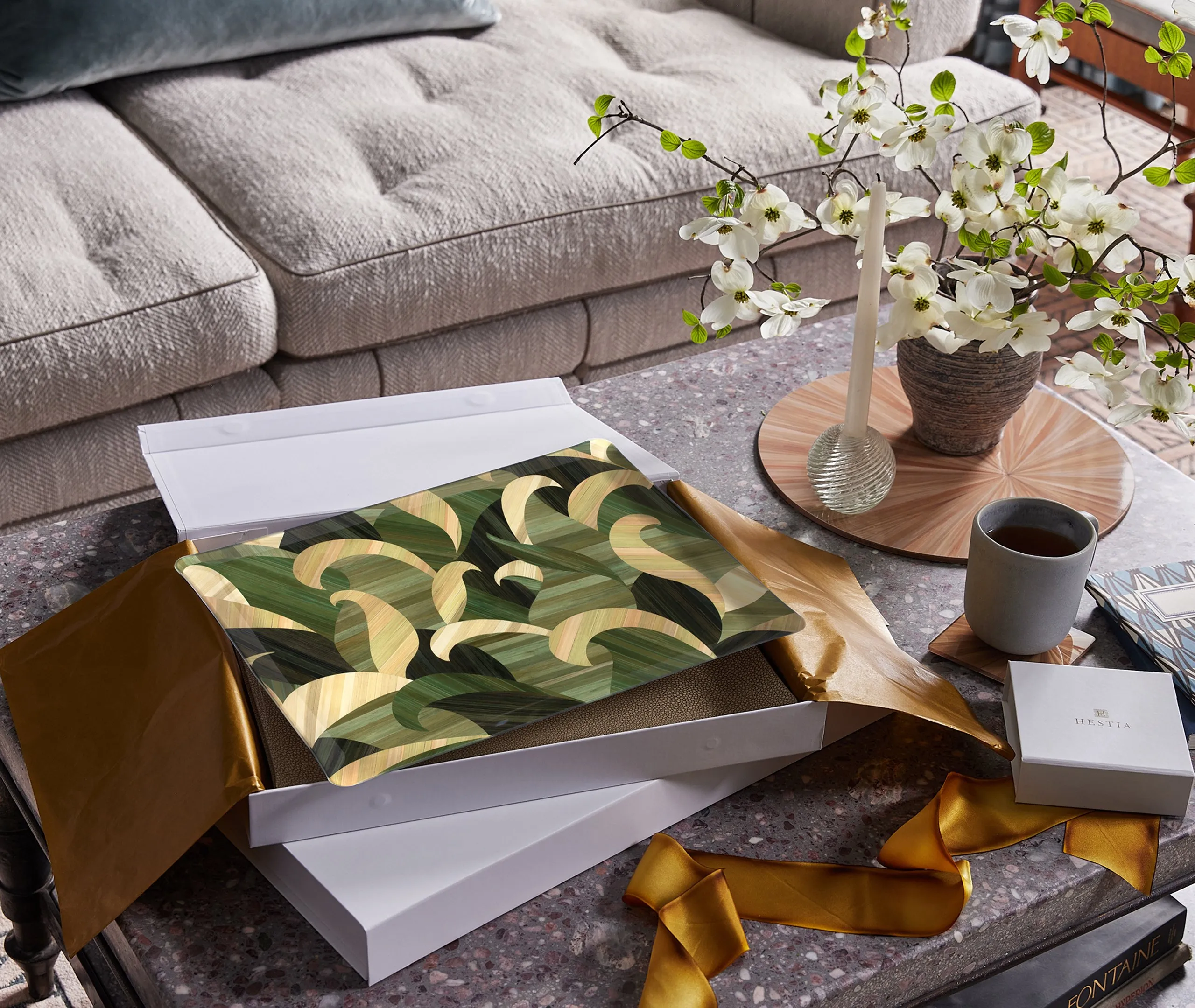 Serving Tray with Marquetry - Green, Eucalyptus