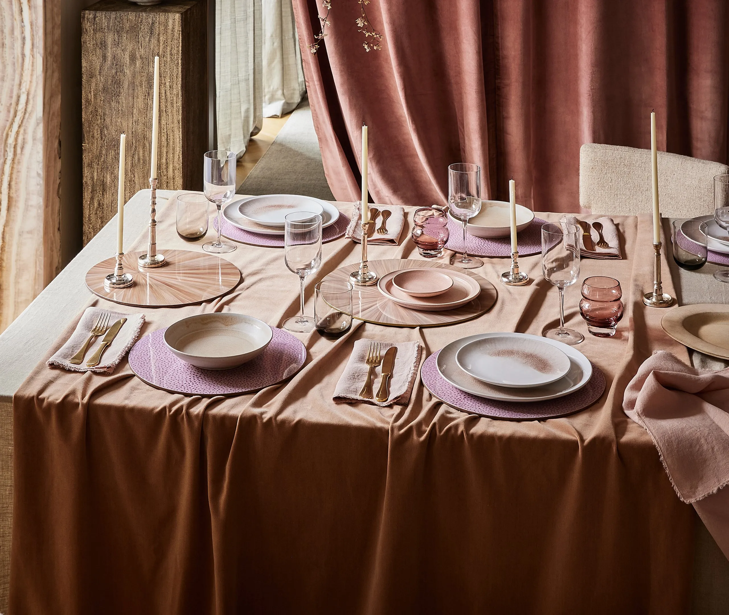 Soleil Round Tablemat Set of Two - Fawn, Eucalyptus Wood