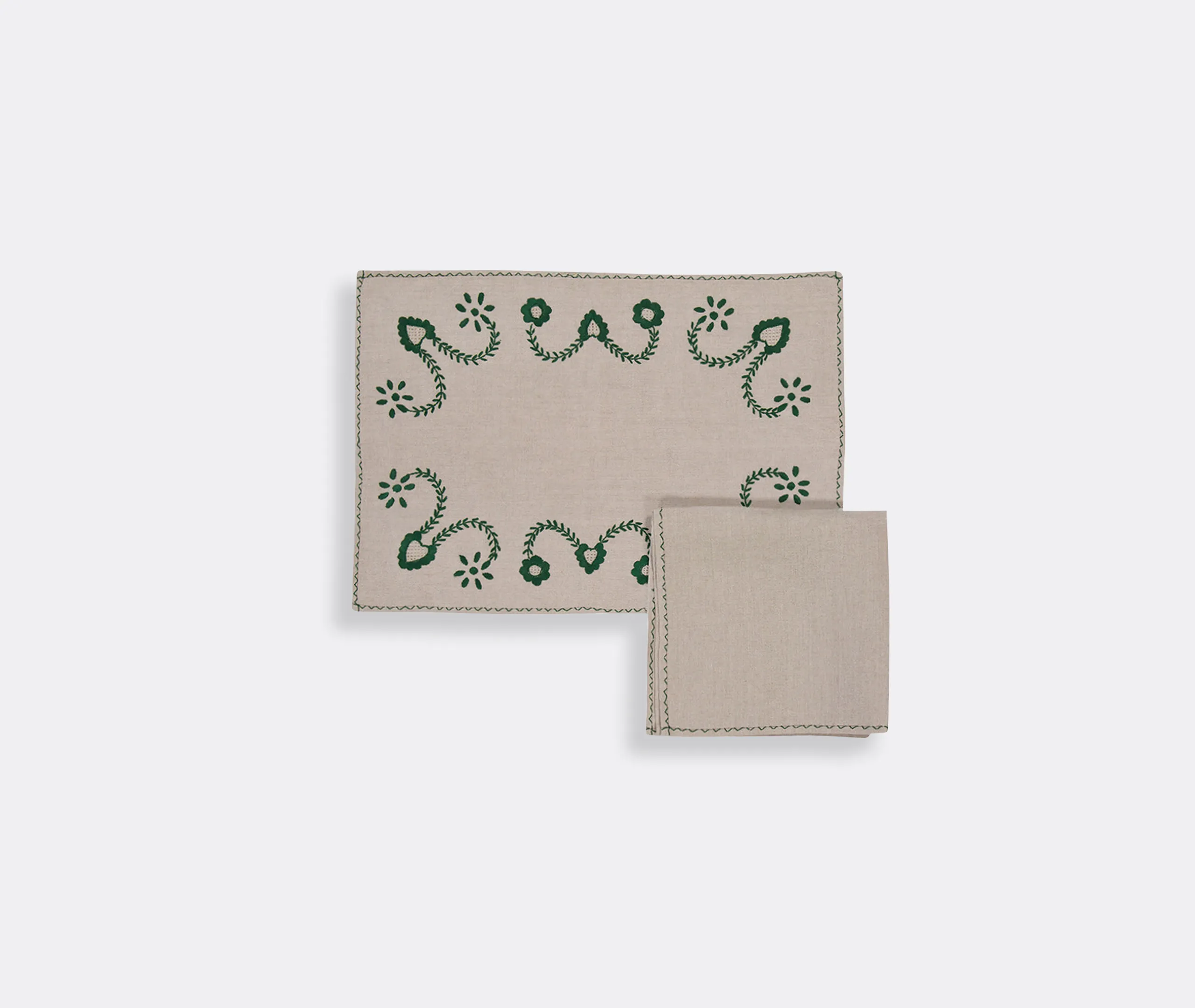 Viana Placemat and Napkin Set - Green, Linen