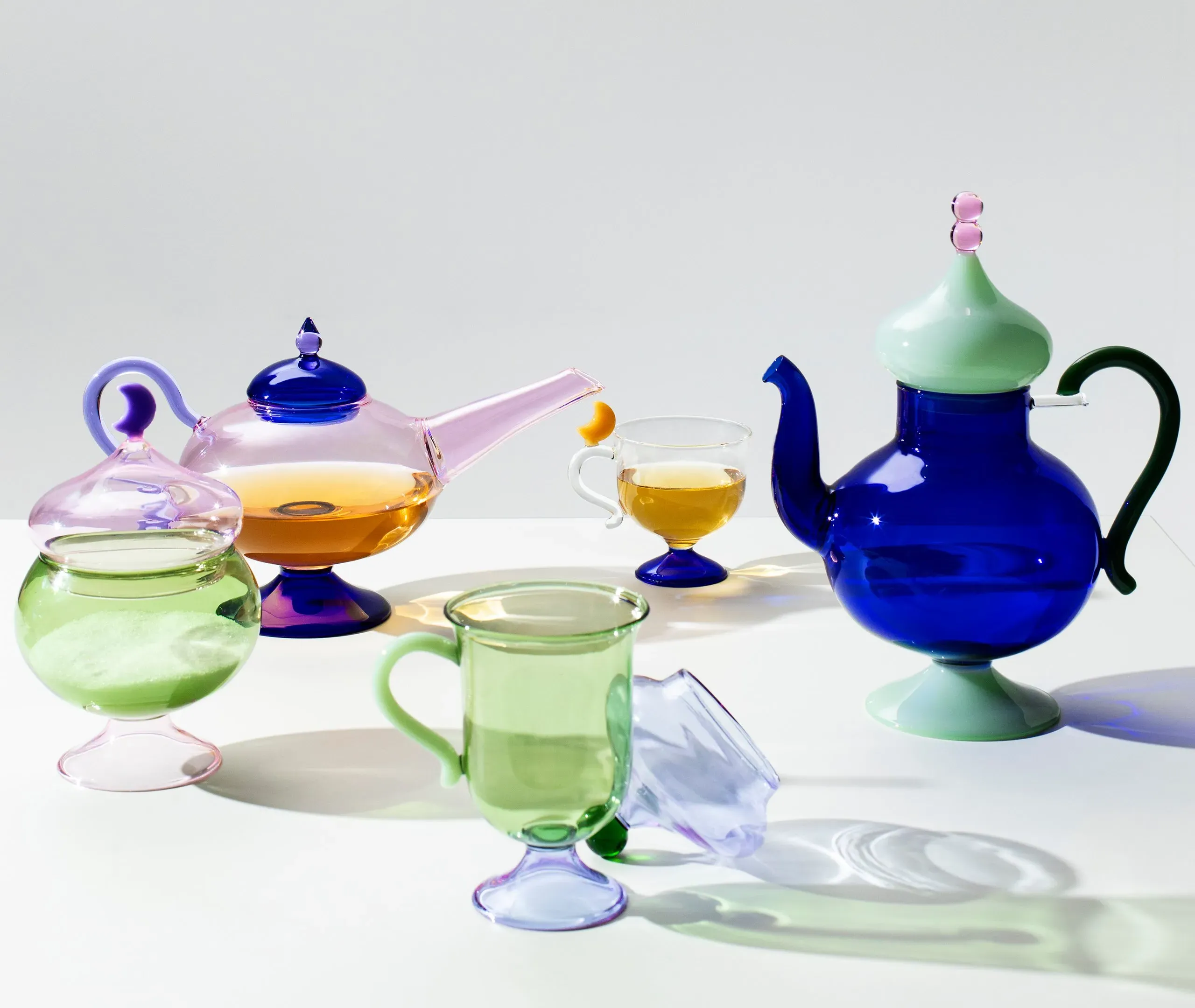 Curved Teapot with Domed Lid - Blue, Glass