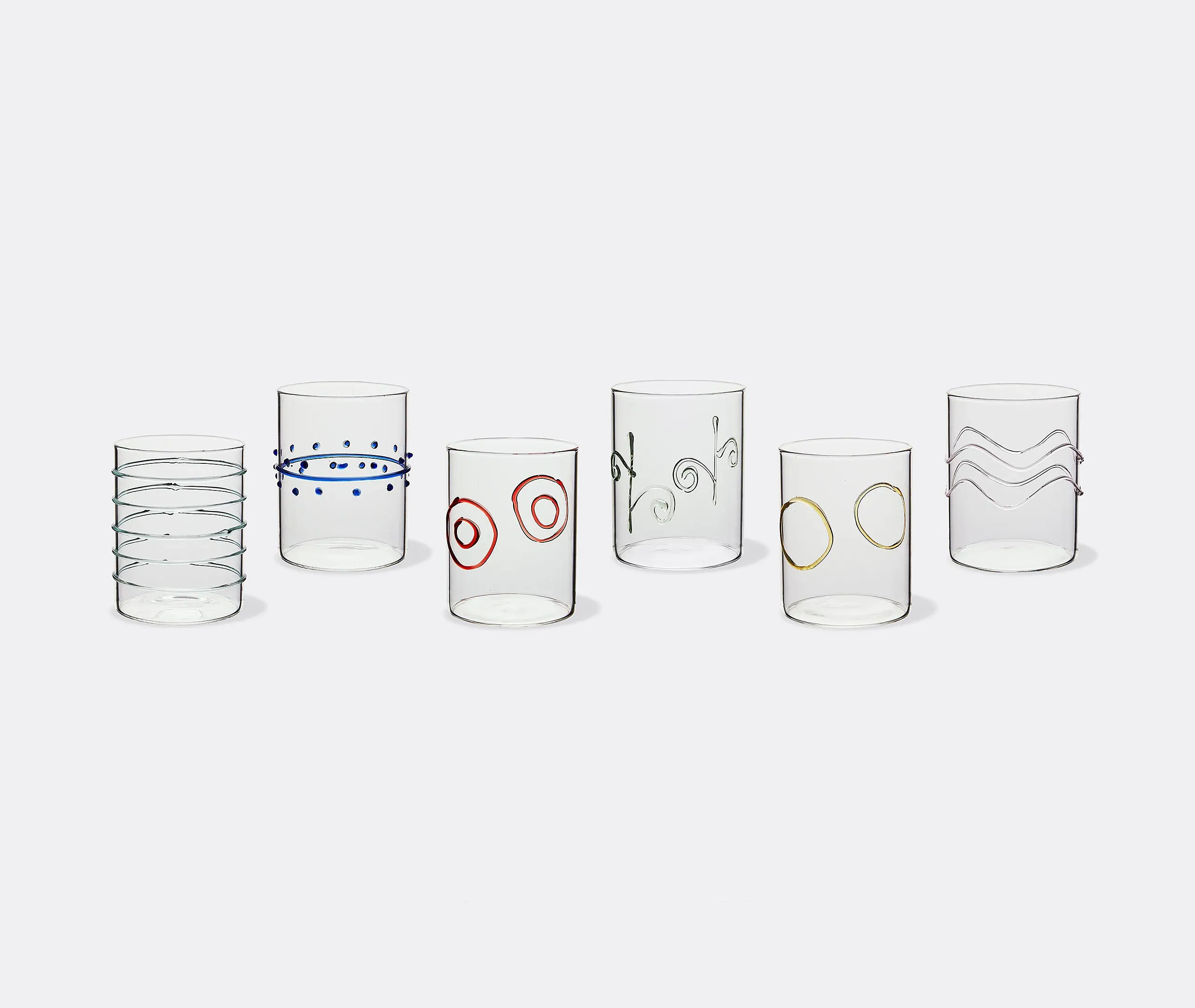 Deco Water Glass Set of Six - Transparent, Multicolor