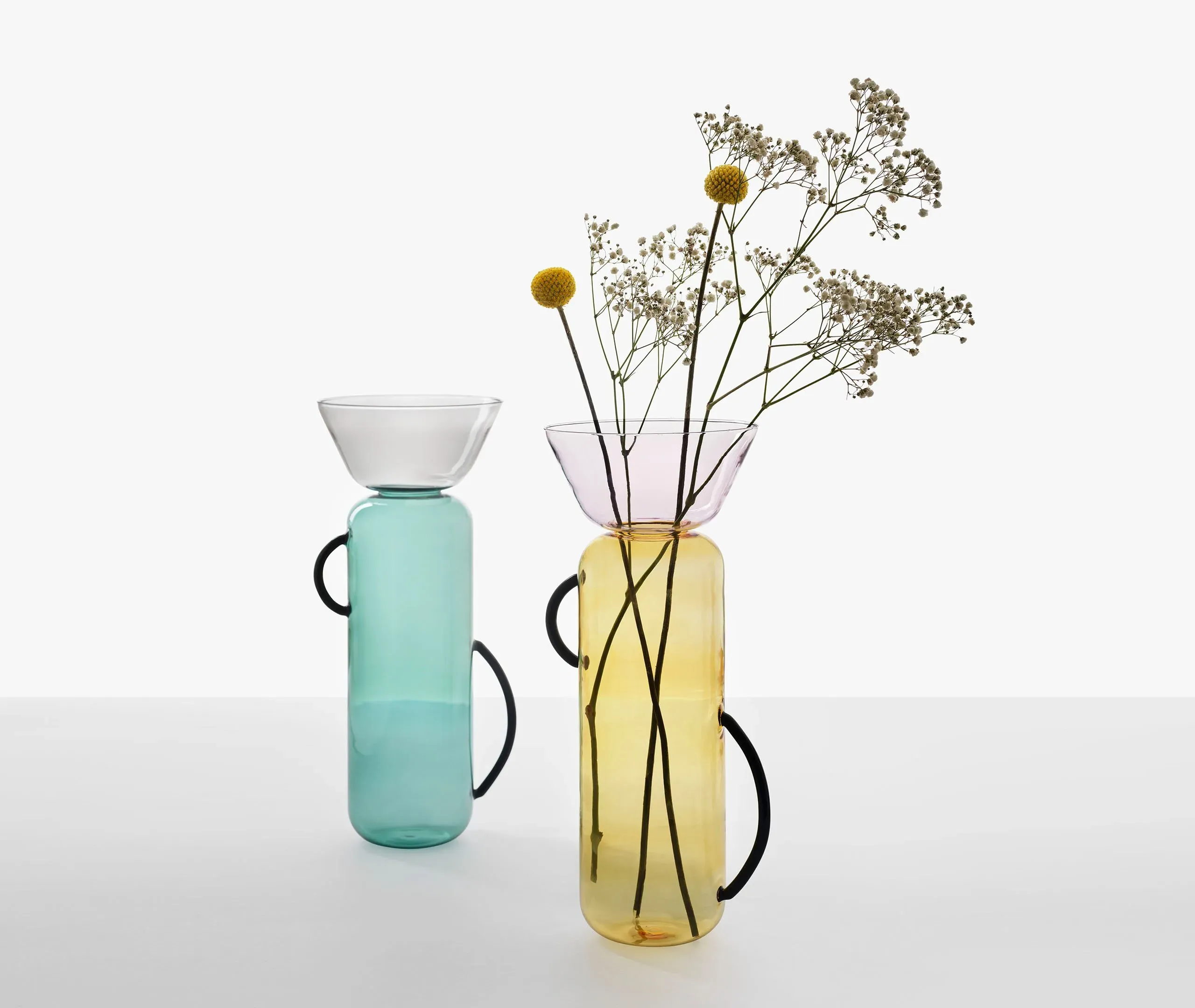 Gelée Large Vase with Handles - Yellow and Pink, Borosilicate Glass