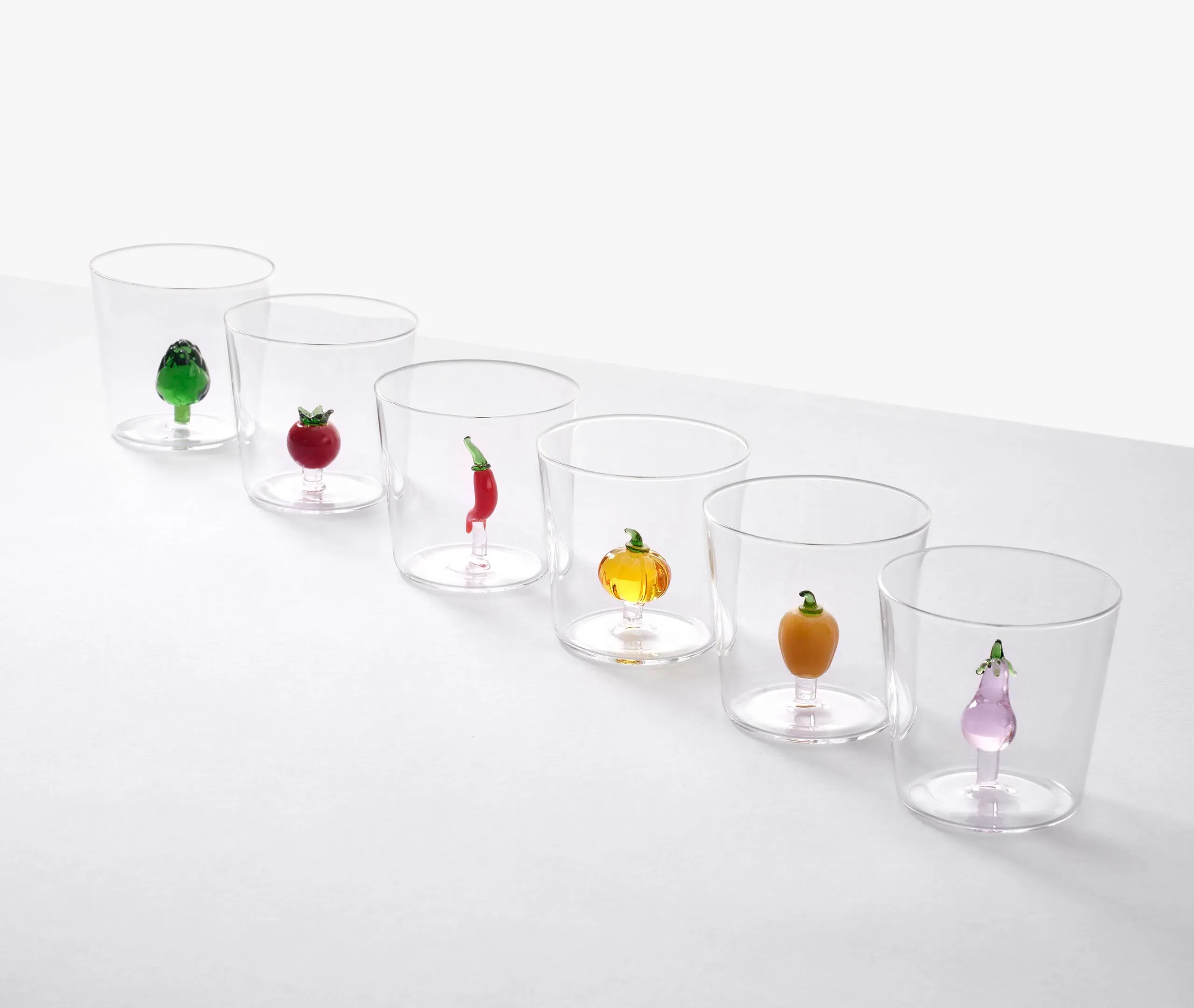 Set of 6 Tumblers with Vegetable Design - Glass