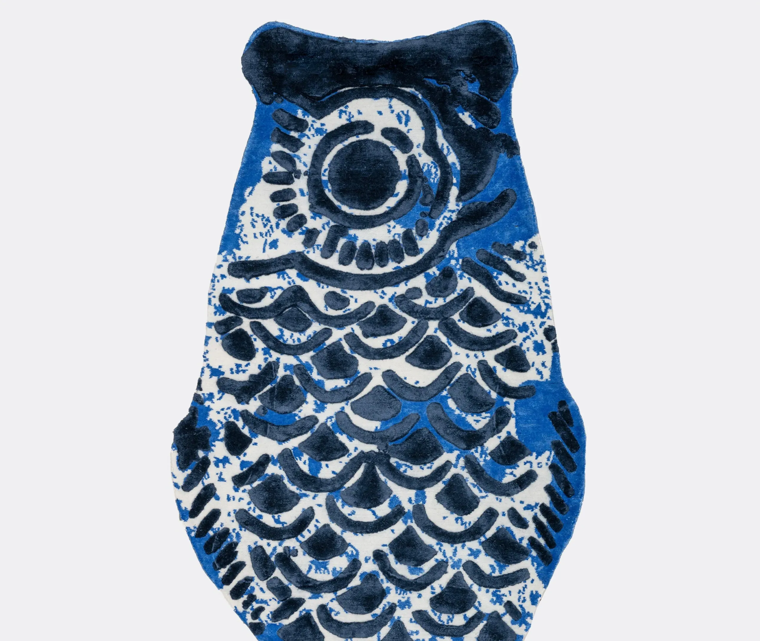 Fish-Shaped Area Rug - Blue, Wool Silk Blend