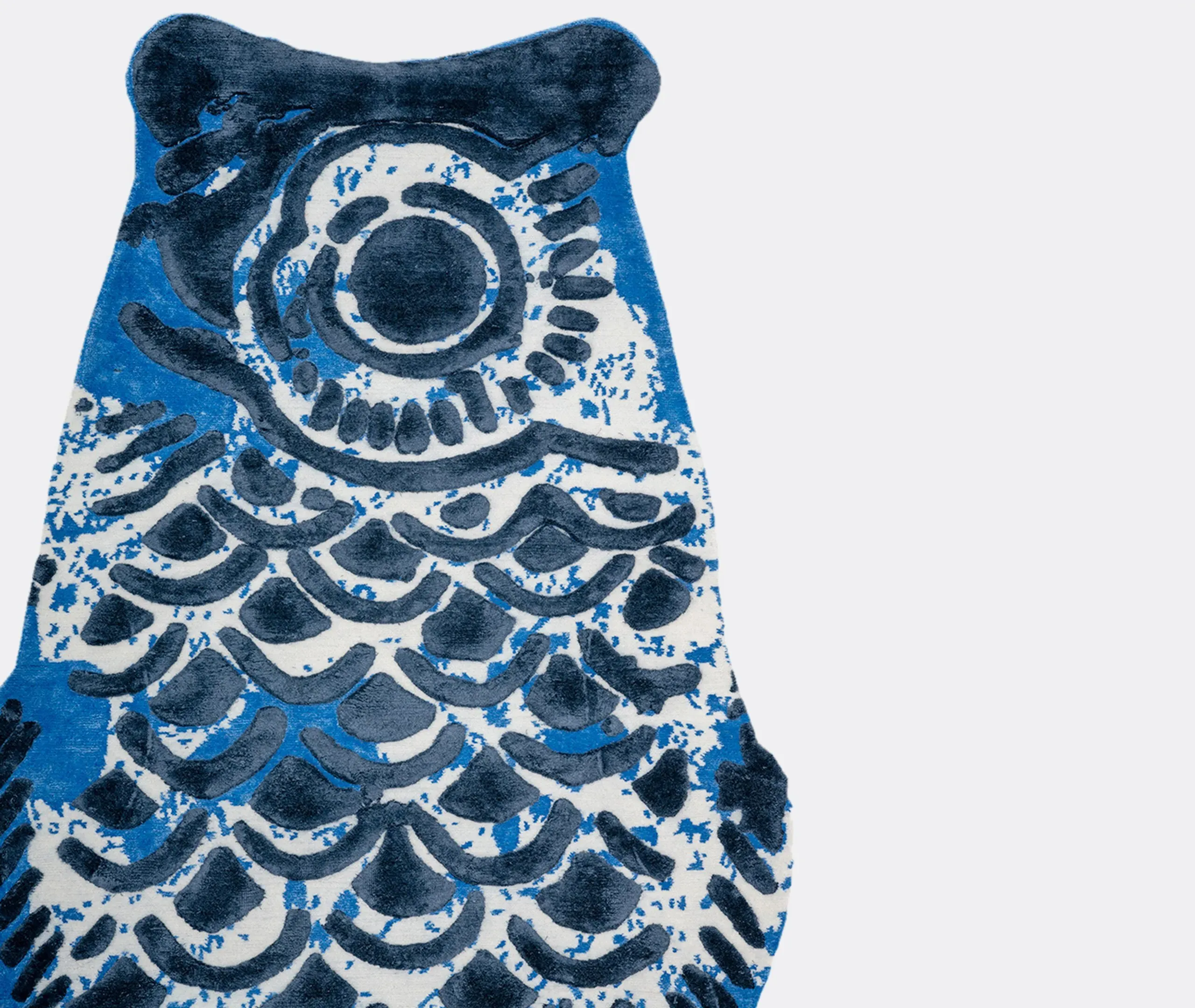 Fish-Shaped Area Rug - Blue, Wool Silk Blend