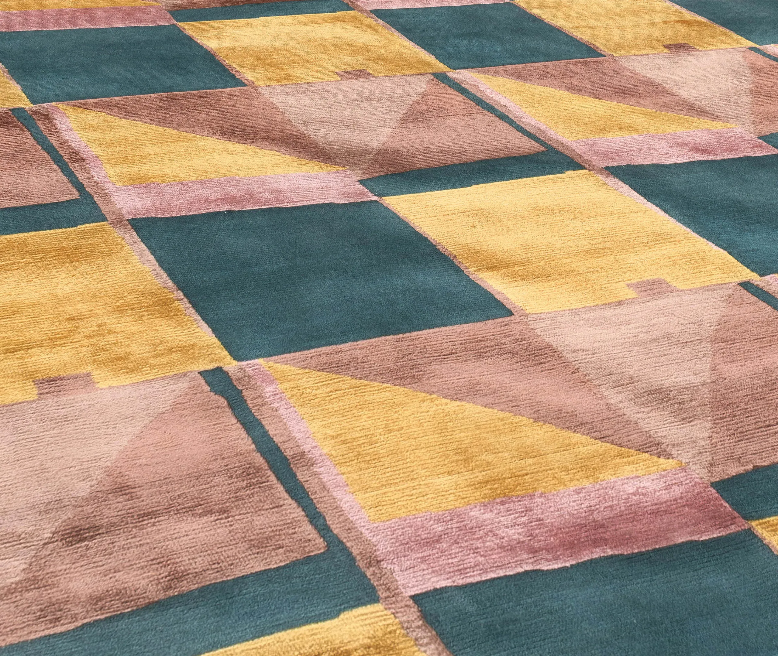 Geometric Rug with Pattern - Multicolor, Silk Wool
