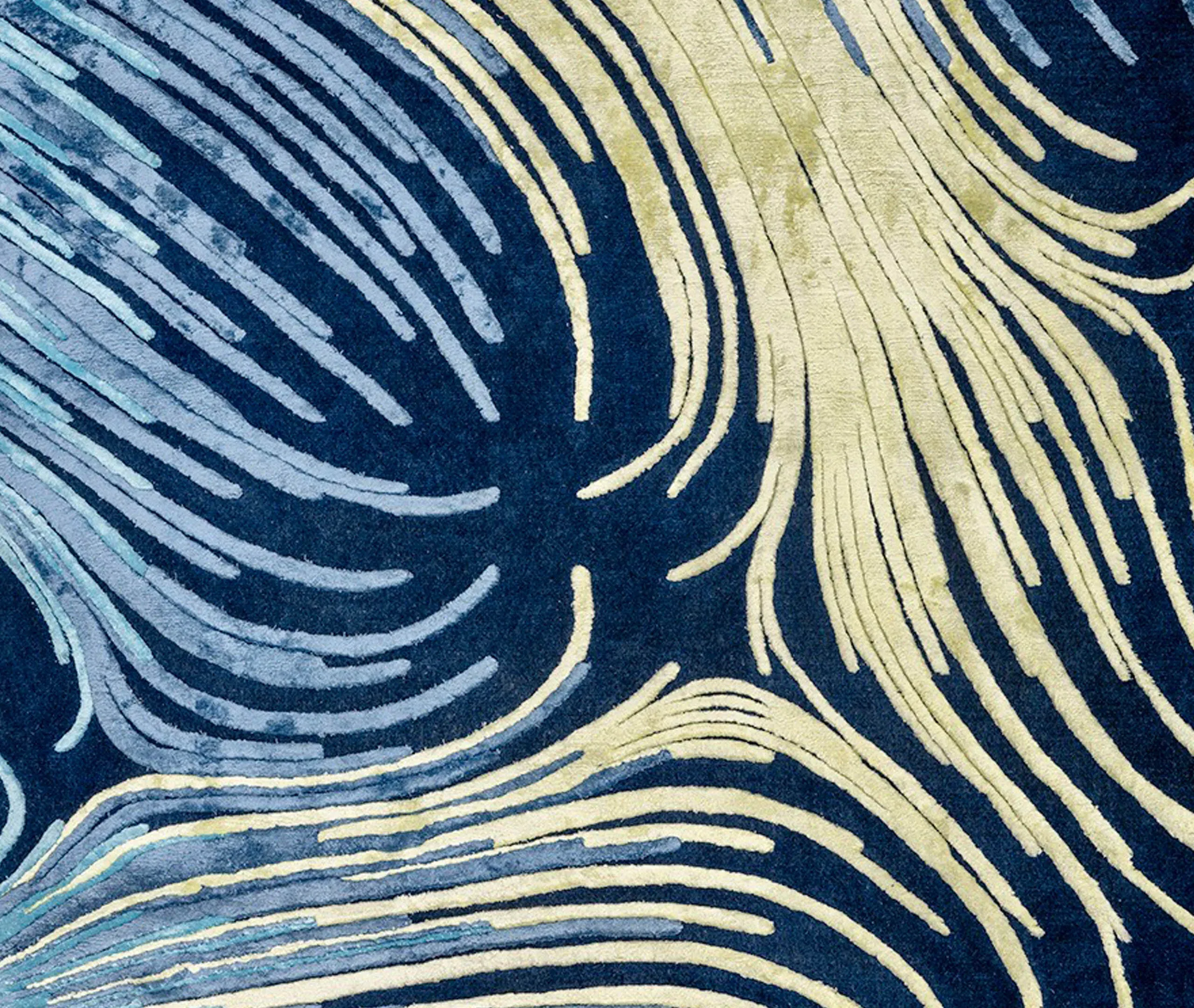 Interlace Pattern Area Rug - Blue, Wool Silk